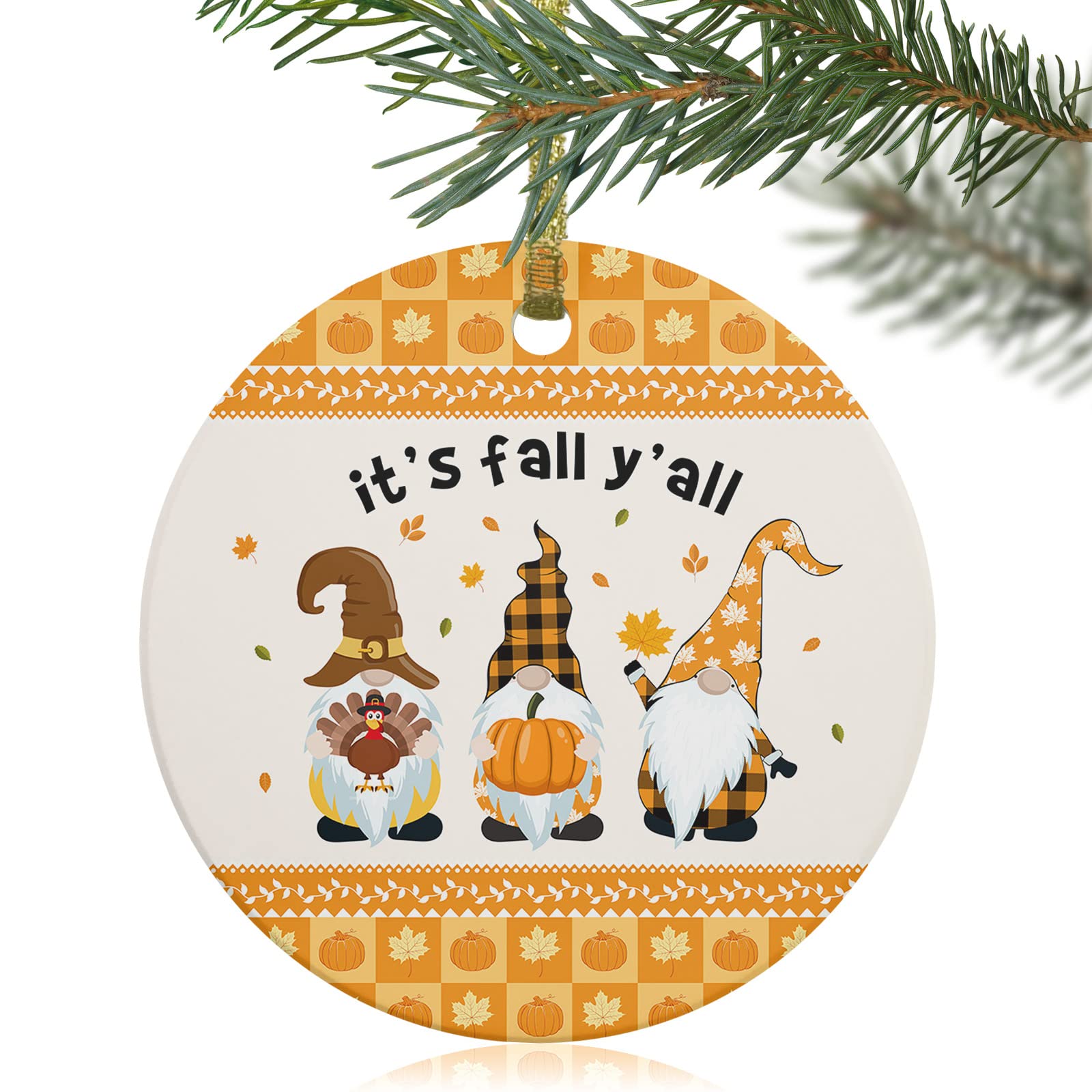 Fall Ceramic Sign - Pumpkin Gnome Wall Decor for Thanksgiving & Christmas