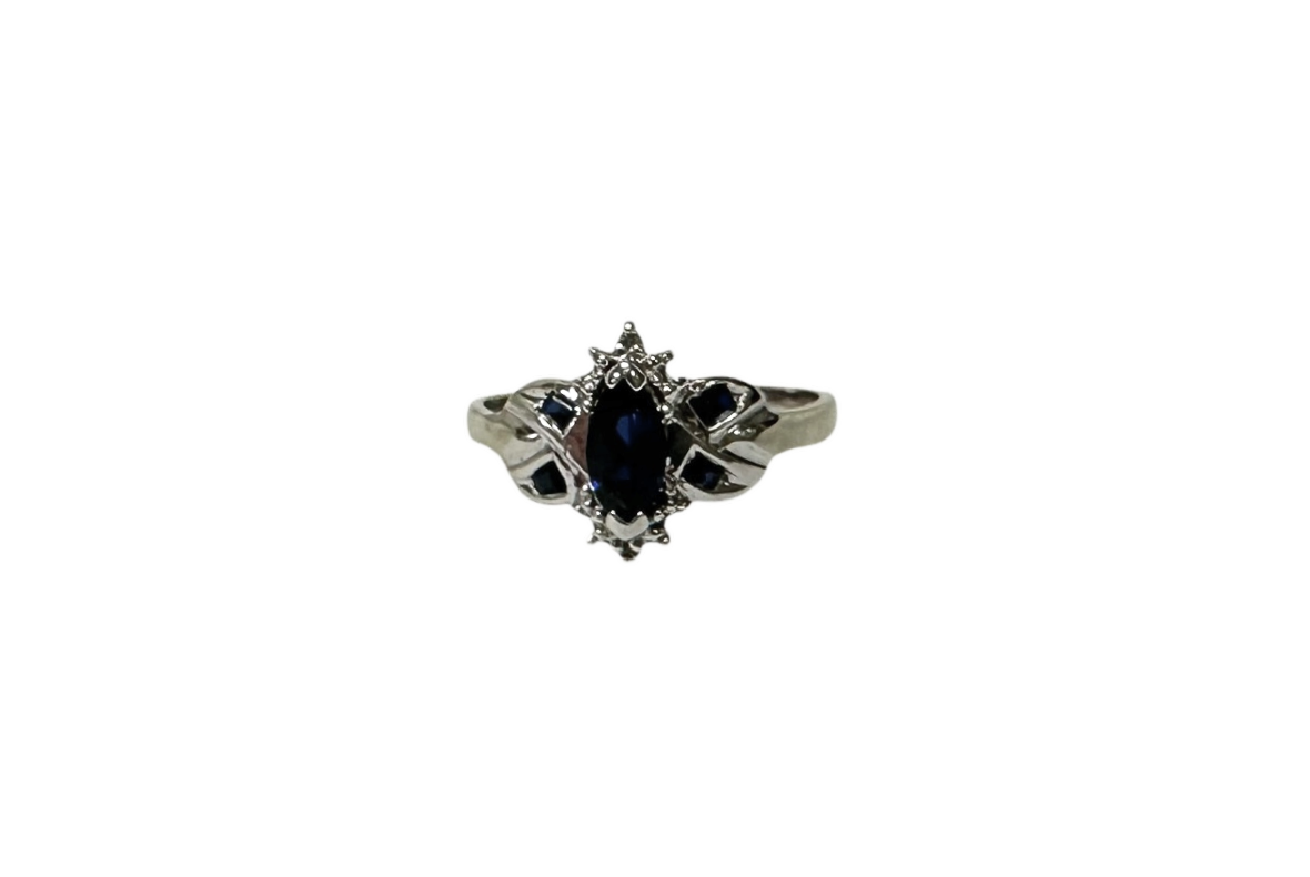 Exquisite Marquise Sapphire & Diamond Accent Ring | Elegant 14K Gold Wedding Band | Perfect for Engagement, Anniversary & Special Occasion Gifts