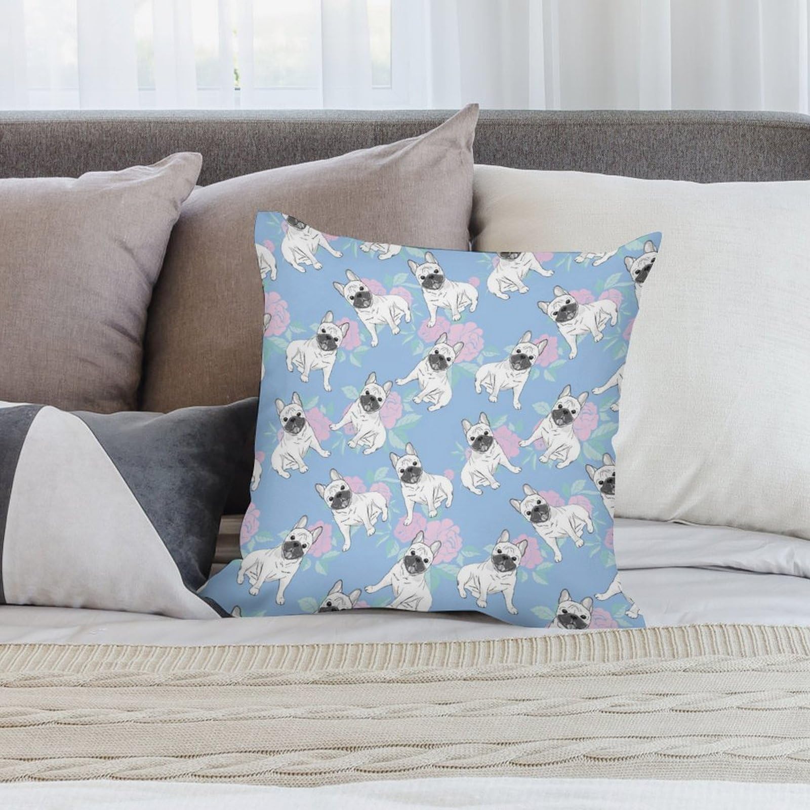Adorable French Bulldog Plush Pillow Covers - Soft & Smooth Cushion Cases for Sofa & Bed (Set of 4, 24x24 Inches) - Perfect for Home Decor, Kids Room, Nursery, or Pet Lover Gifts