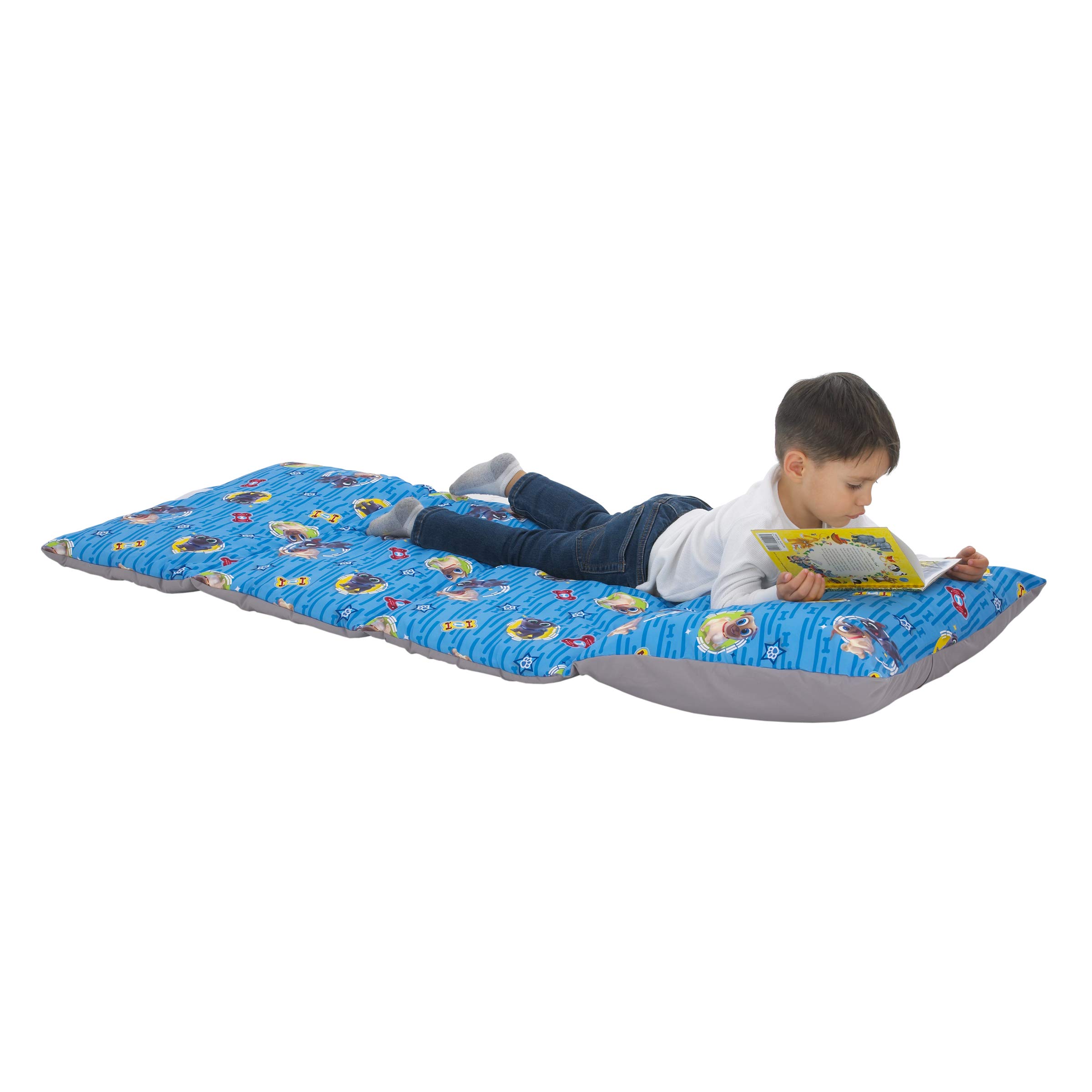Disney Puppy Dog Pals Deluxe Easy Fold Toddler Nap Mat - Blue, Grey, Yellow & Red for Daycare, Preschool & Travel - Soft & Portable Sleeping Mat for Kids