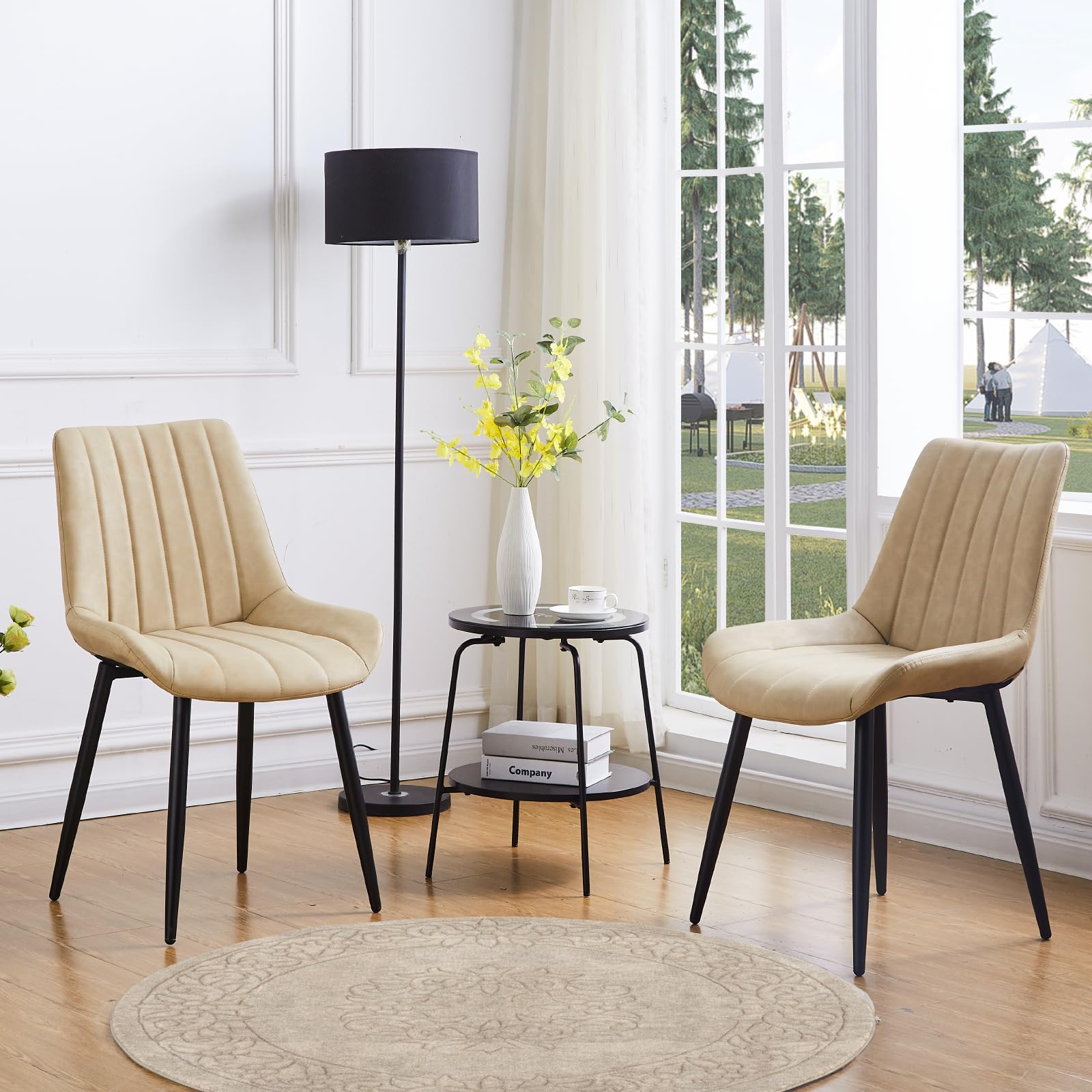 CLIPOP Dining Chairs Set of 4 - Faux Leather Upholstered High Back Kitchen Chairs with Comfy Cushion & Sturdy Metal Legs - Modern Accent Chairs for Dining Room, Living Room, Restaurant & Office Meetings (Khaki) - Perfect for Family Dinners, Coffee Shops and Conference Rooms