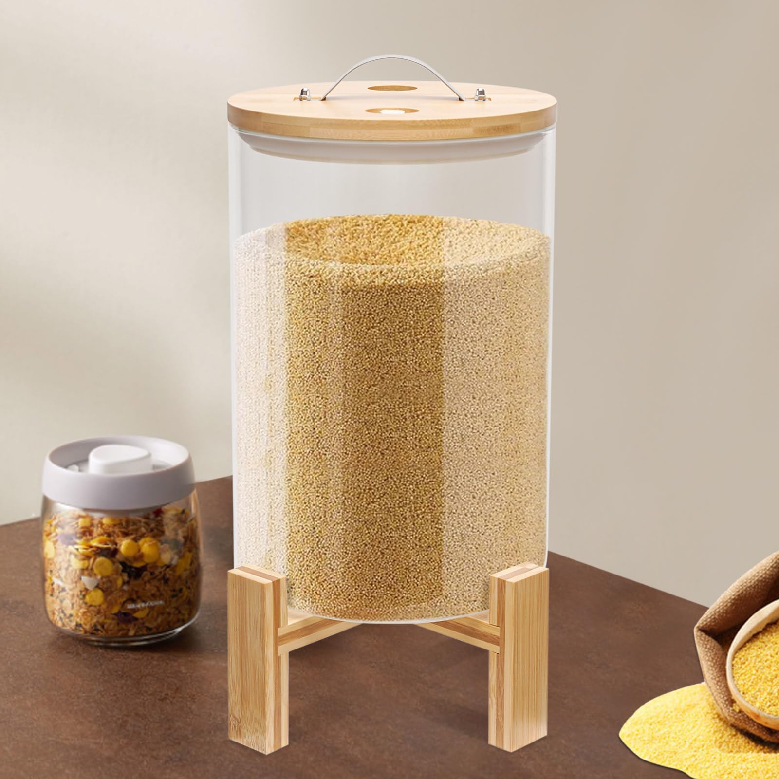 8L Glass Rice Dispenser with Airtight Lid - Premium Rice Storage Container for Flour, Cereal & Dry Food - Perfect for Kitchen Organization & Pantry Storage - Ideal for Meal Prep & Bulk Food Storage