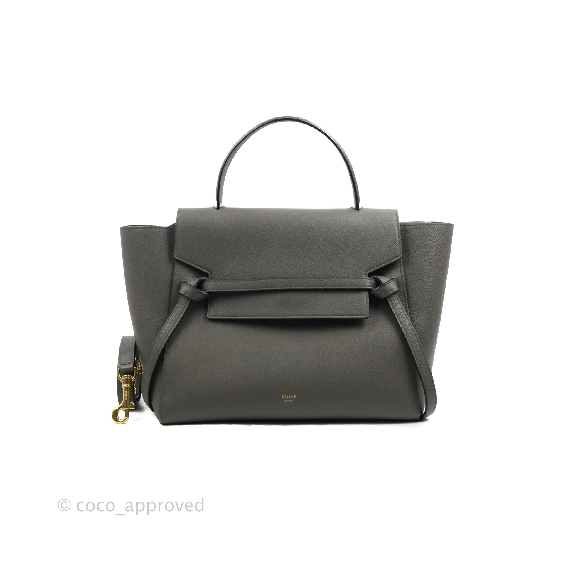 Celine Mini Belt Bag in Grey Grained Calfskin with Gold Hardware - Perfect for Everyday Use, Work & Travel