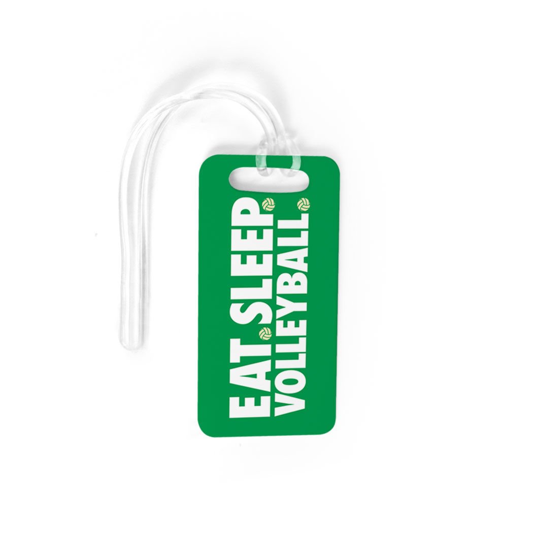 Custom Volleyball Luggage Tag - Personalized Eat Sleep Volleyball Design with Info Panel - Small Green Sports Travel Accessory for Gym Bags, Suitcases & Backpacks