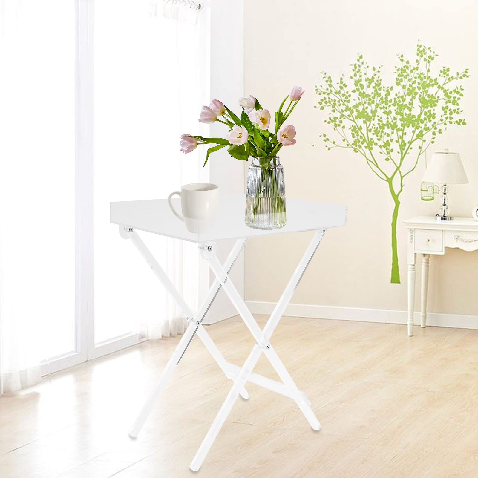 Clear Acrylic Folding Table - 20kg Capacity Rectangle Tray Table for Sofa, Bed, Office | Portable TV Tray, Laptop Desk & Snack Table | Indoor & Outdoor Use for Dining, Working & Relaxing