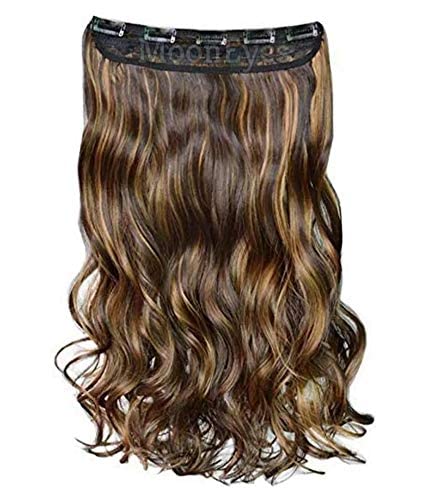 D-DIVINE High Temperature Synthetic Fiber Curly/Wavy Hair Extensions - 24 Inch, Black & Golden Highlights, 5 Clips for Women & Girls | Perfect for Parties, Weddings & Daily Styling