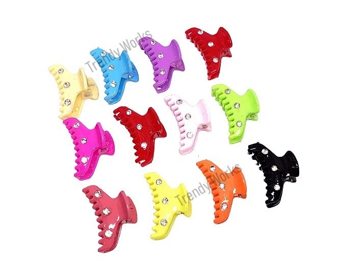 Trendy Rhinestone Mini Clutch Puff Hair Claw Clips - 12 Piece Set for Women & Girls | Multicolor Hair Accessories for Parties, Weddings & Everyday Style
