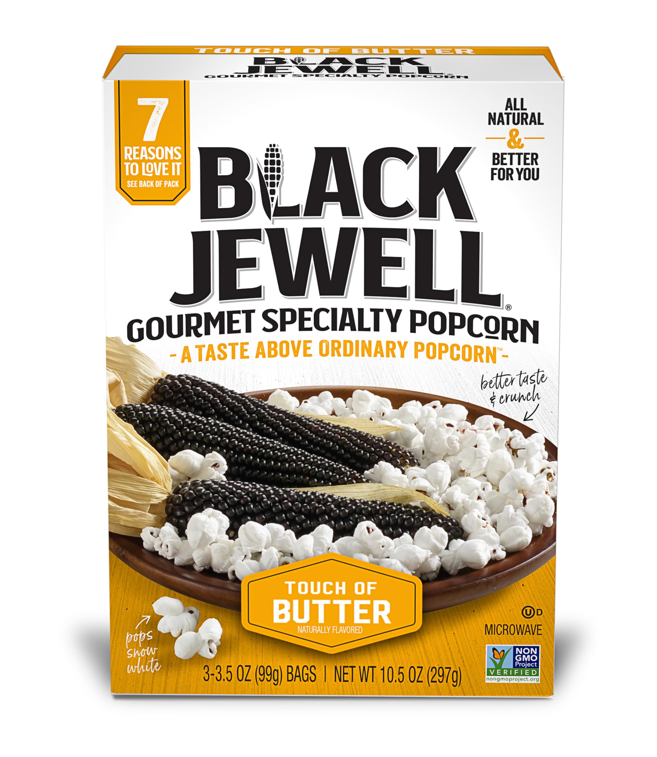Black Jewell Gourmet Microwave Popcorn with Touch of Butter - 10.5 Oz (Pack of 3) - Perfect for Movie Nights & Snacking
