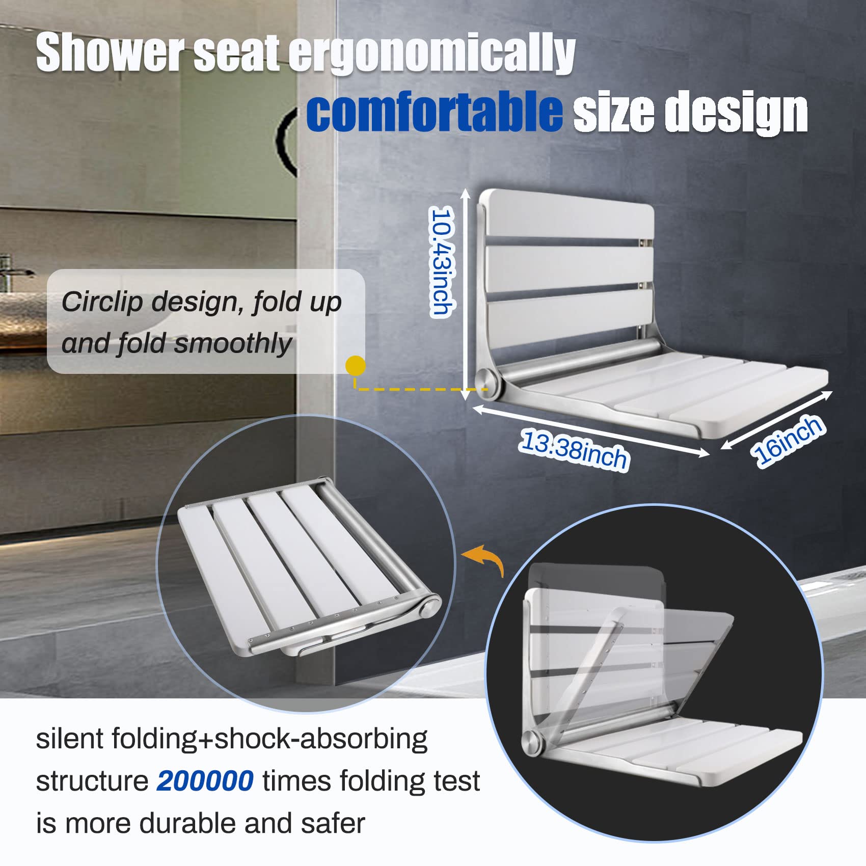 Premium Teak Shower Seat - Waterproof Folding Wall Mounted Shower Bench for Elderly & Disabled - Bathroom Safety Stool for Spa, Sauna & Home Use