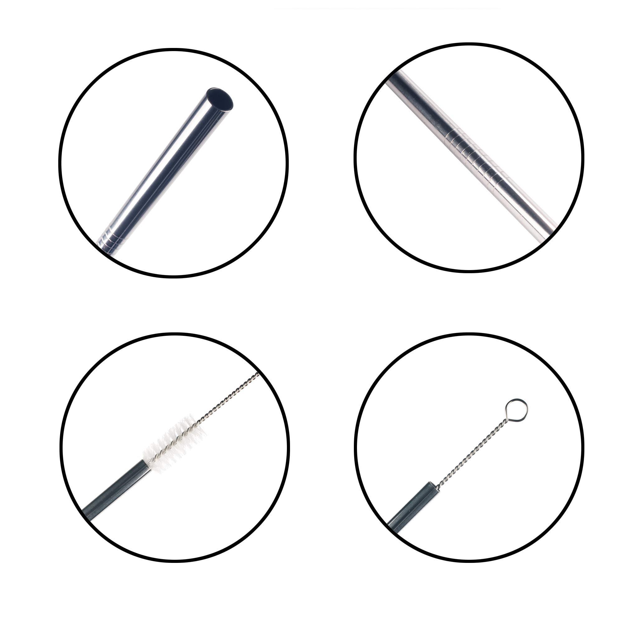 BambooMN Reusable Stainless Steel Drinking Straws - 12 Pack of 8.5