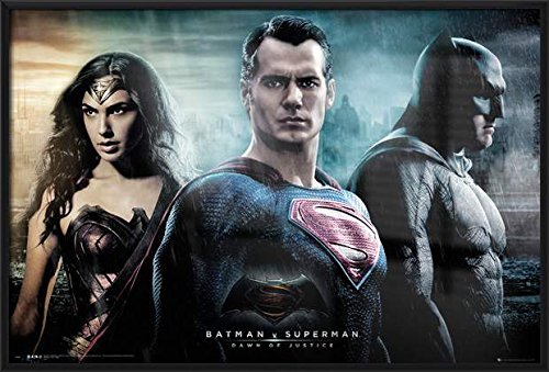Batman vs Superman Dawn of Justice Framed Movie Poster - 36x24 Inches Wall Art Print with Batman, Superman & Wonder Woman - Perfect for Home Theater, Man Cave & Superhero Fan Gifts