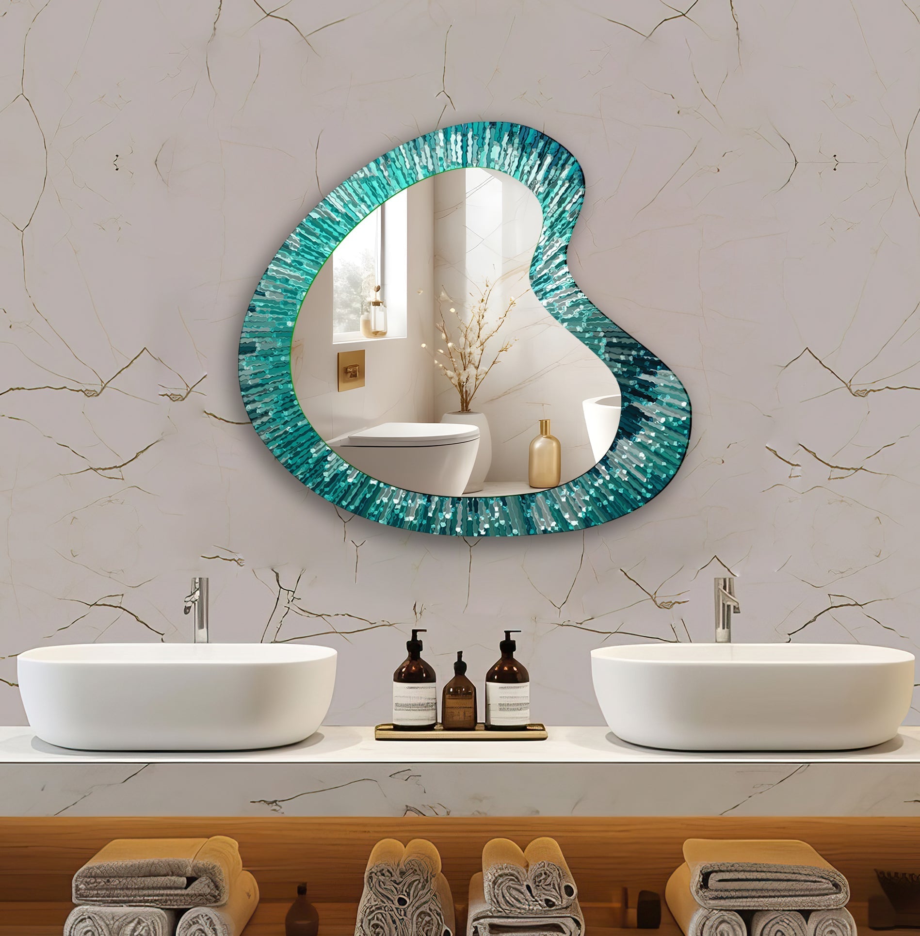 Abstract Green Lines Modern Wall Mirror - Decorative Home Accent for Living Room, Bedroom & Entryway - Stylish & Contemporary Design