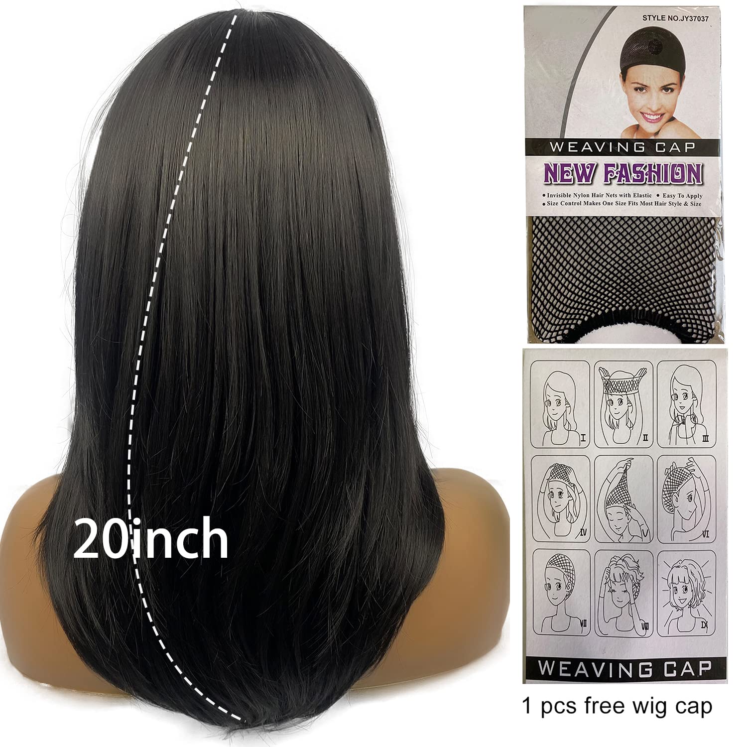 Long Black Wigs for Women - 20 Inch Shoulder Length Synthetic Wig with Bangs & Layers | Perfect for Daily Wear, Cosplay & Party Occasions