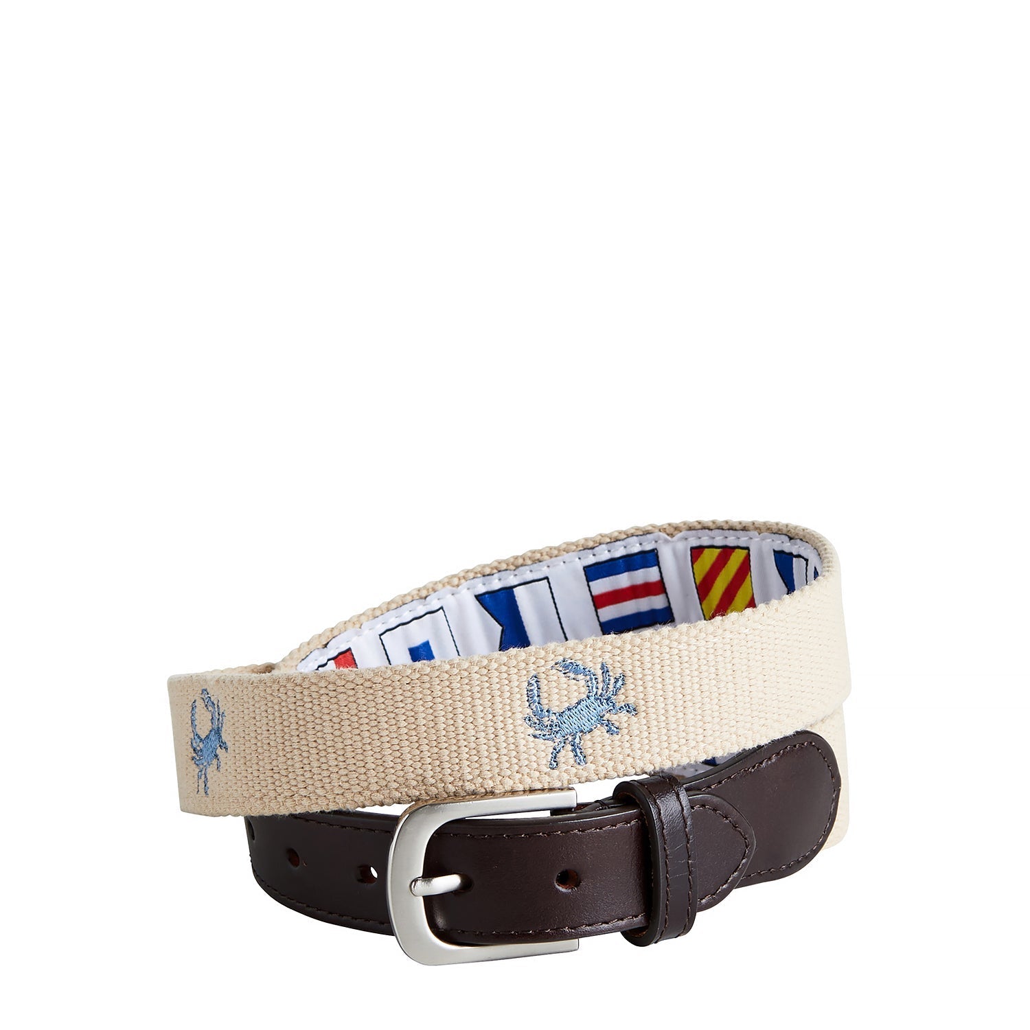 Tan Embroidered Crab Bowsprit Belt - Nautical Style Adjustable Waistband for Men & Women - Perfect for Beach Outfits, Summer Fashion, and Coastal Events