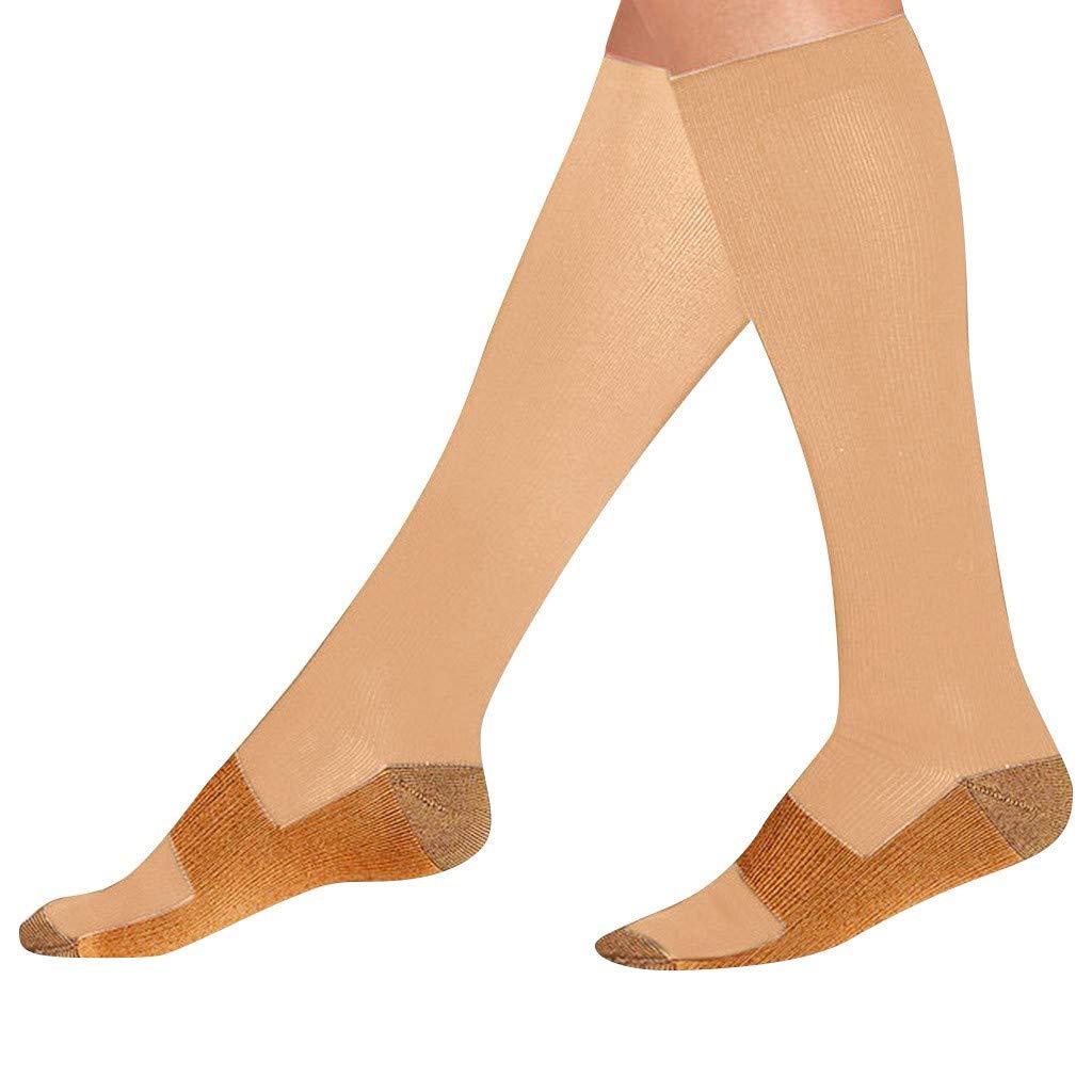 NIUWA Men's Compression Socks - Breathable Running & Sports Socks for Men - Over The Calf Support Socks (Beige, S-M) - Ideal for Jogging, Gym Workouts & Daily Comfort