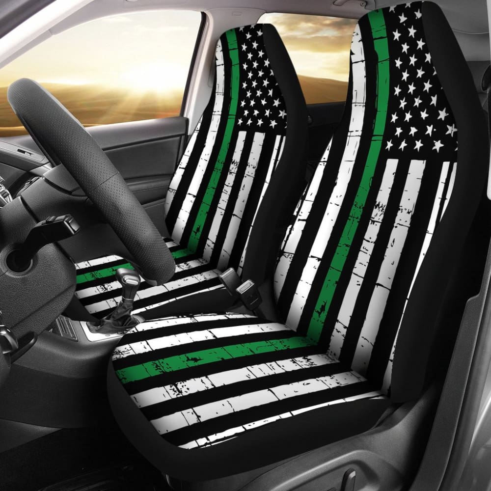 Premium Thin Green Gray Line American Flag Car Seat Covers - Durable & Stylish for Trucks, SUVs & Sedans - Perfect for Patriotic Drivers & Road Trips