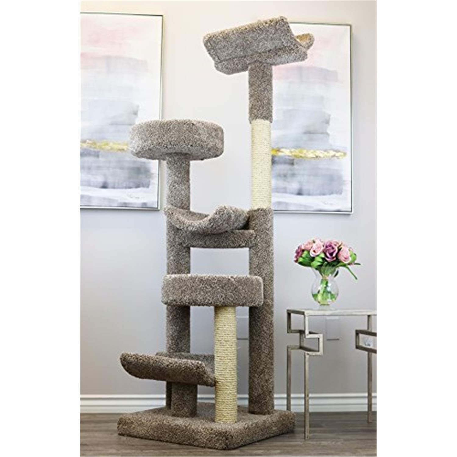 Premium Neutral Staggered Cat Tower - Large Cat Tree for Indoor Cats with Scratching Posts & Perches | Perfect for Play, Climbing & Relaxing in Living Rooms & Bedrooms