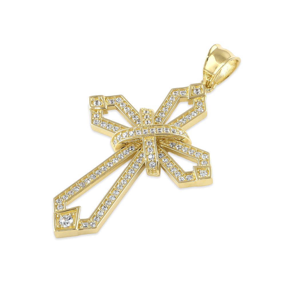 14K Solid Gold Large Dazzling Cross Pendant with CZ Stones - Perfect for Gifts, Weddings, and Everyday Elegant Jewelry