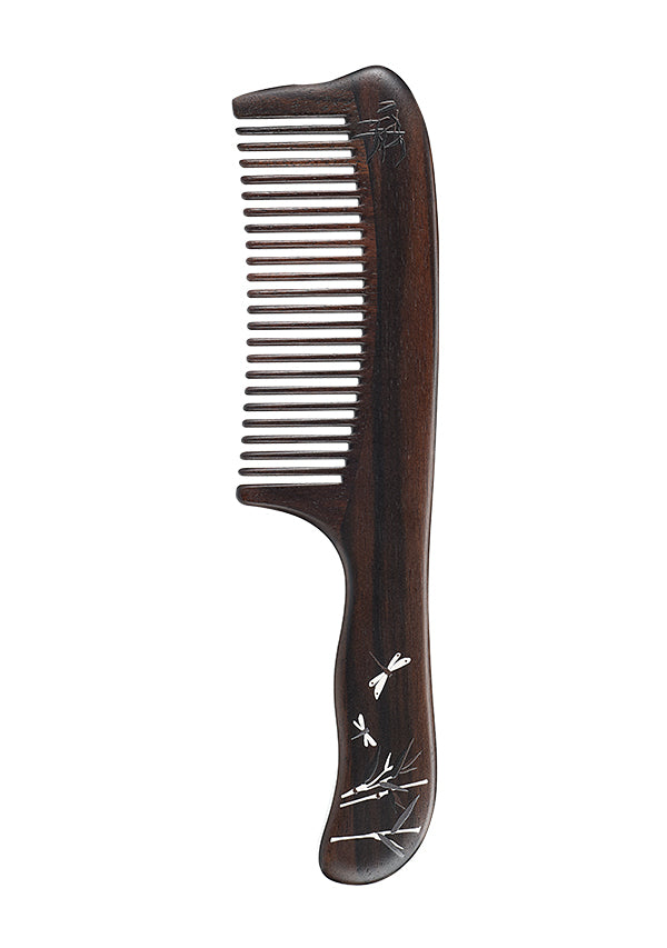 Ebony Wood Hair Comb with Breeze & Bamboo Design - Perfect for Detangling, Styling, and Gentle Scalp Massage at Home or Salon