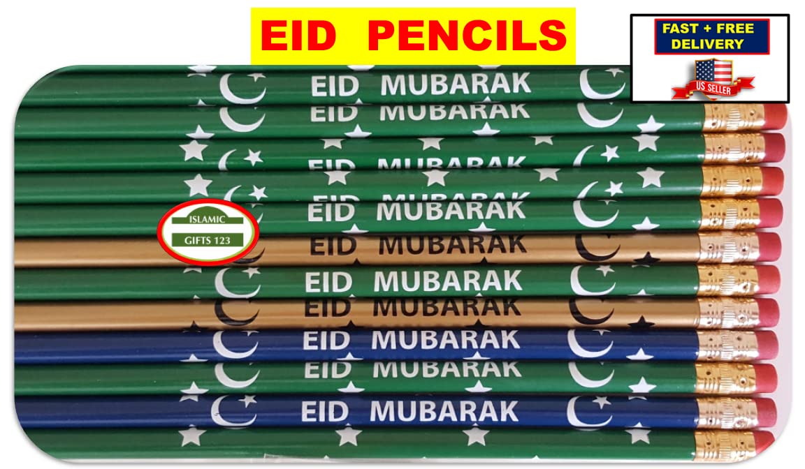 24 Pack Eid Pencils with Islamic Stickers - Ramadan Gifts for Kids, Eid Party Favors, Classroom Supplies & Islamic Holiday Decorations - Perfect for Eid Celebrations, Ramadan Activities & School Events