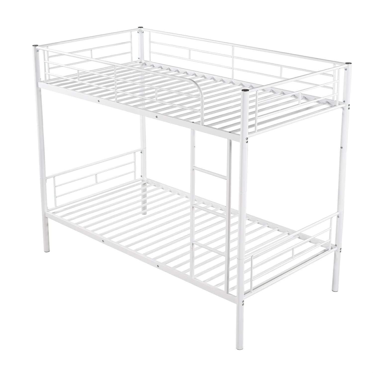 Twin Over Twin Bunk Bed - Sturdy Metal Loft Bed Frame with Full-Length Guardrails & Ladder | Space-Saving Design Converts to 2 Separate Beds | No Box Spring Needed | Under-Bed Storage Space | White | Perfect for Kids' Bedrooms, Dorms & Small Spaces