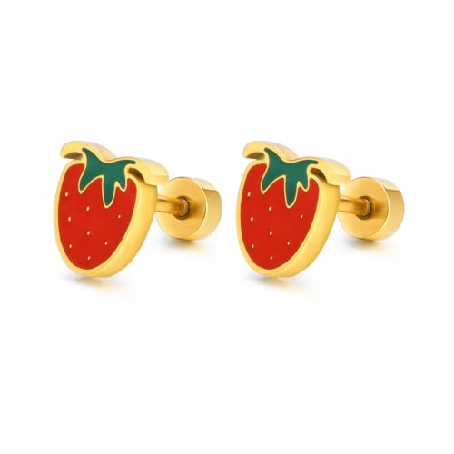 Gold strawberry earrings