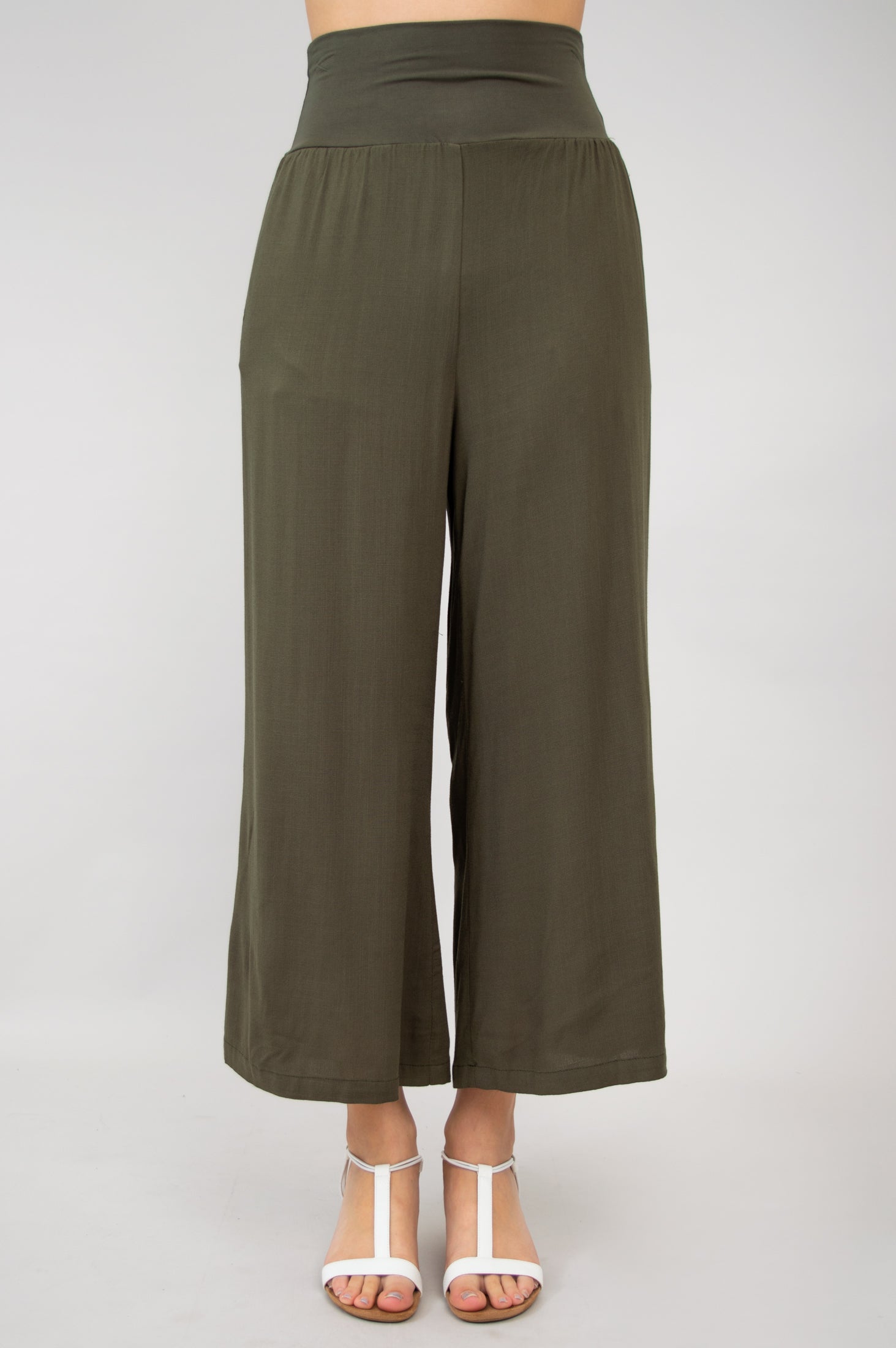 Landon Capri Pants for Women - Khaki Linen Bamboo Blend - Comfortable & Breathable for Summer, Travel & Casual Wear