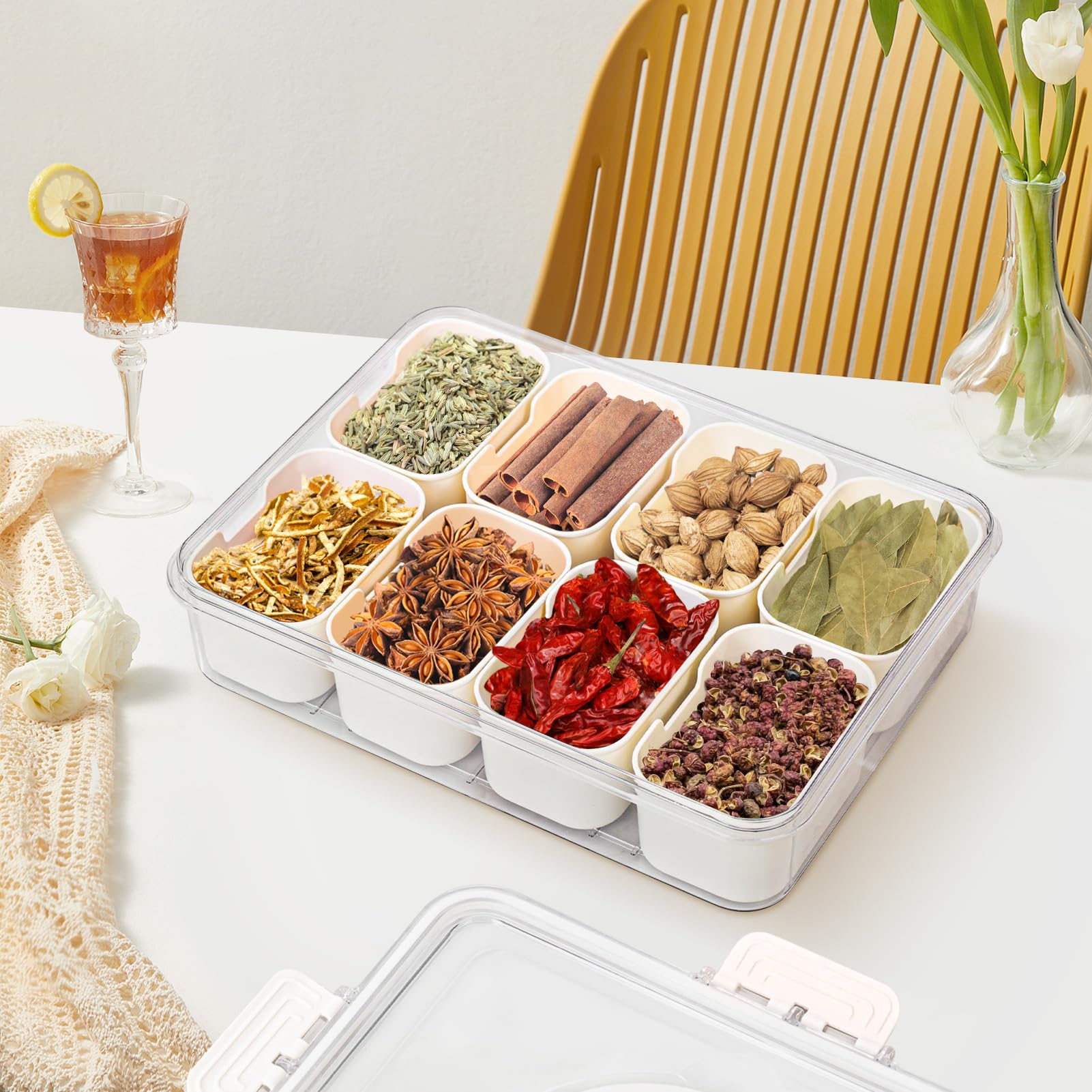 Portable Divided Snackle Box with Lid & Handle - 6-Compartment Charcuterie Tray for Fruits, Nuts, Cheese & Candy | Perfect for Picnics, Parties, Travel & Office Snacks | BPA-Free Food Storage Container