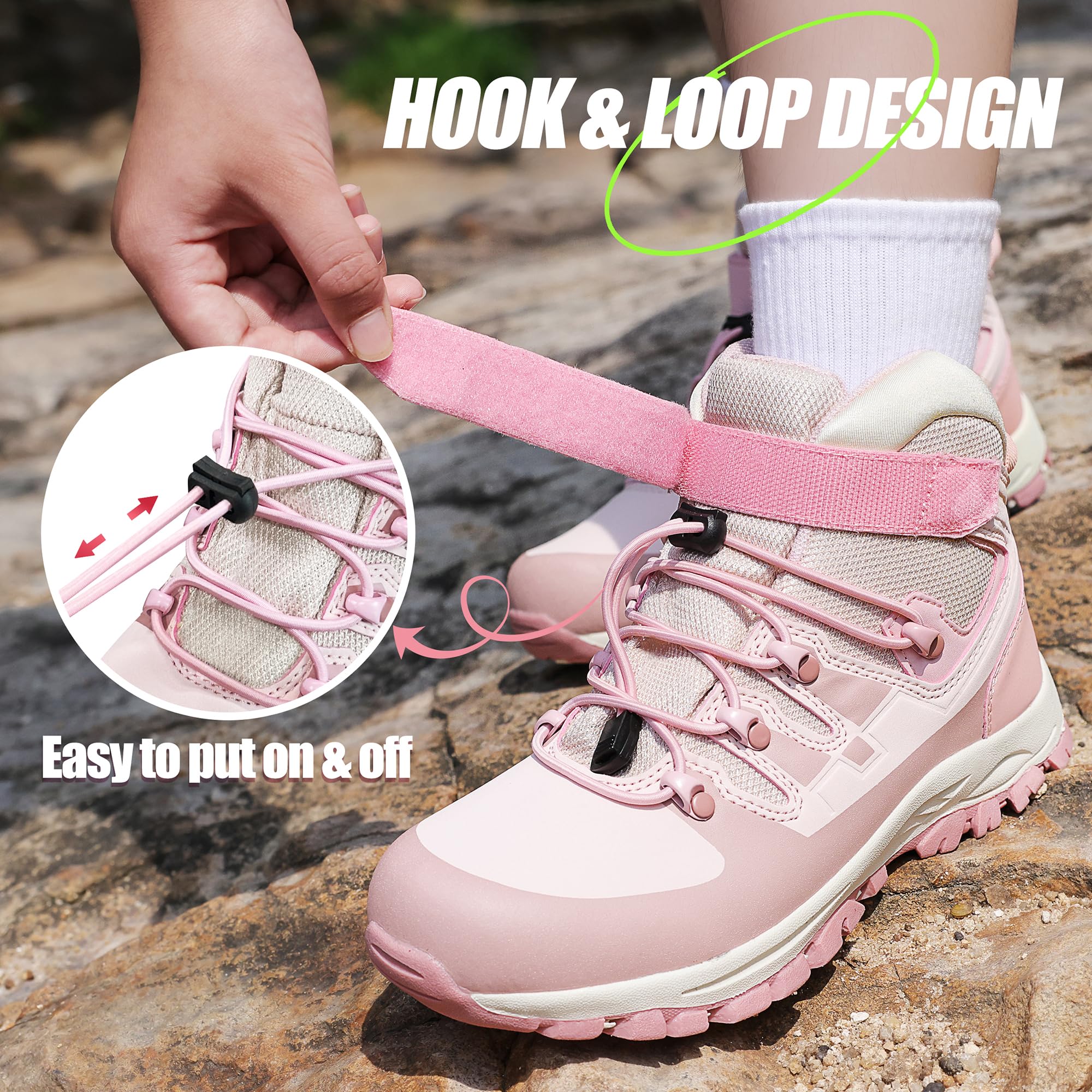 Waterproof Kids Hiking Boots for Girls - Durable TPR Traction & Anti-Skid Outdoor Boots with Drawstring Closure - Perfect for Trail Hiking, Camping & Outdoor Adventures