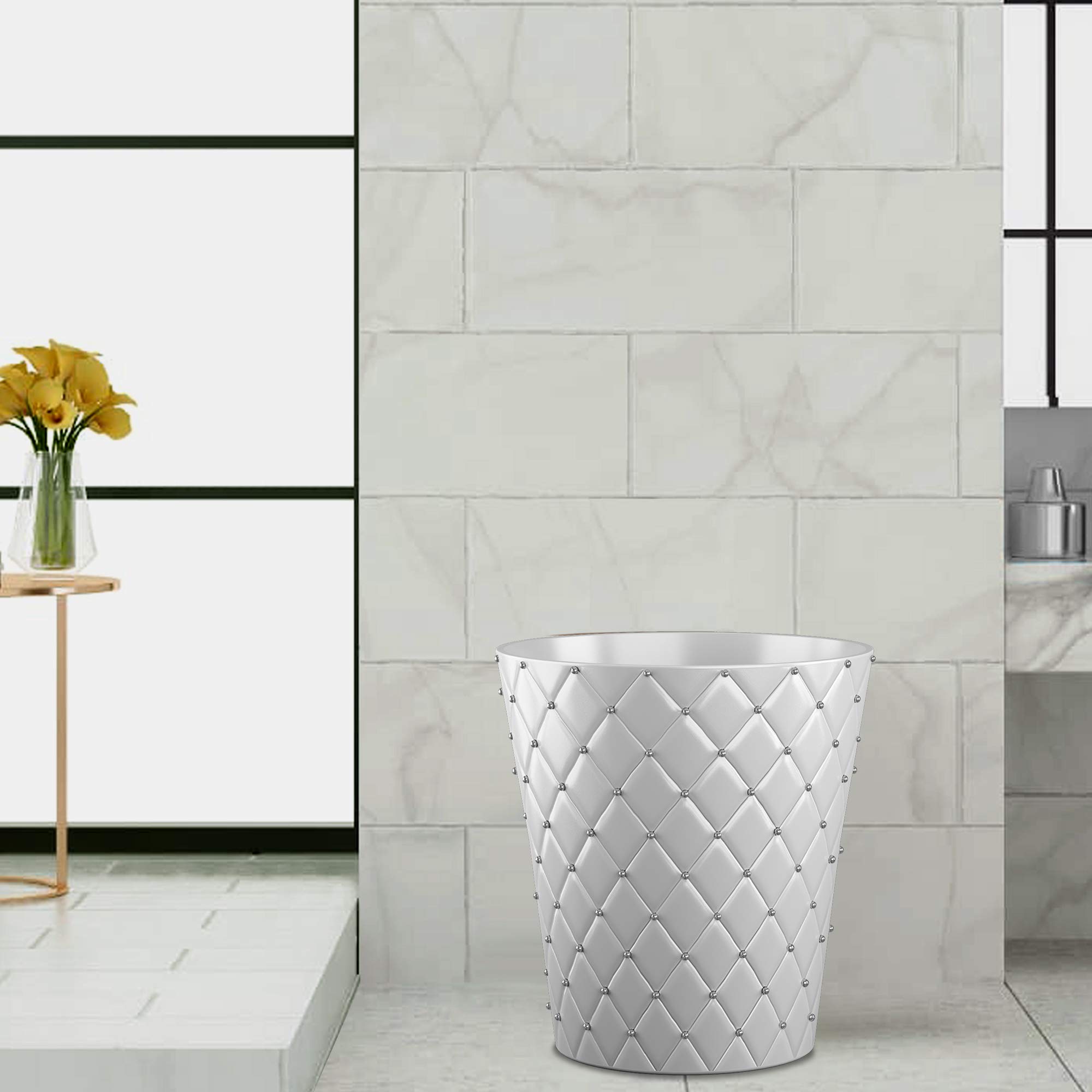 Premium 8-Piece Ceramic Bathroom Accessories Set - Elegant White/Silver Vanity Organizer with Soap Dispenser, Toothbrush Holder, Waste Basket & More | Perfect for Modern Bathrooms, Guest Suites & Spa-Style Decor