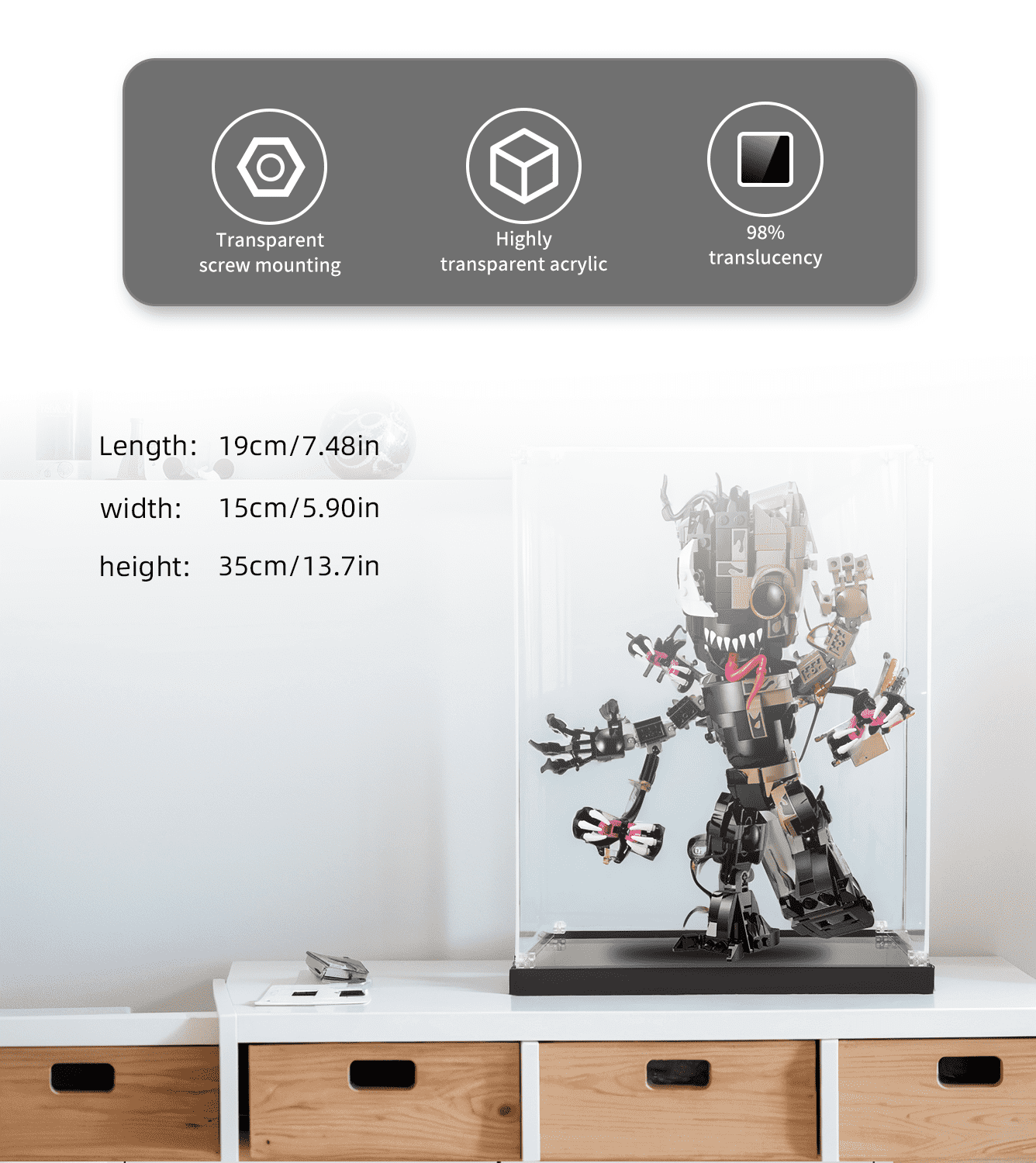Lego Marvel Venomised Groot 76249 Display Case - Protective Showcase for Collectible Building Sets - Perfect for Home Decor, Office Display & Gift Giving