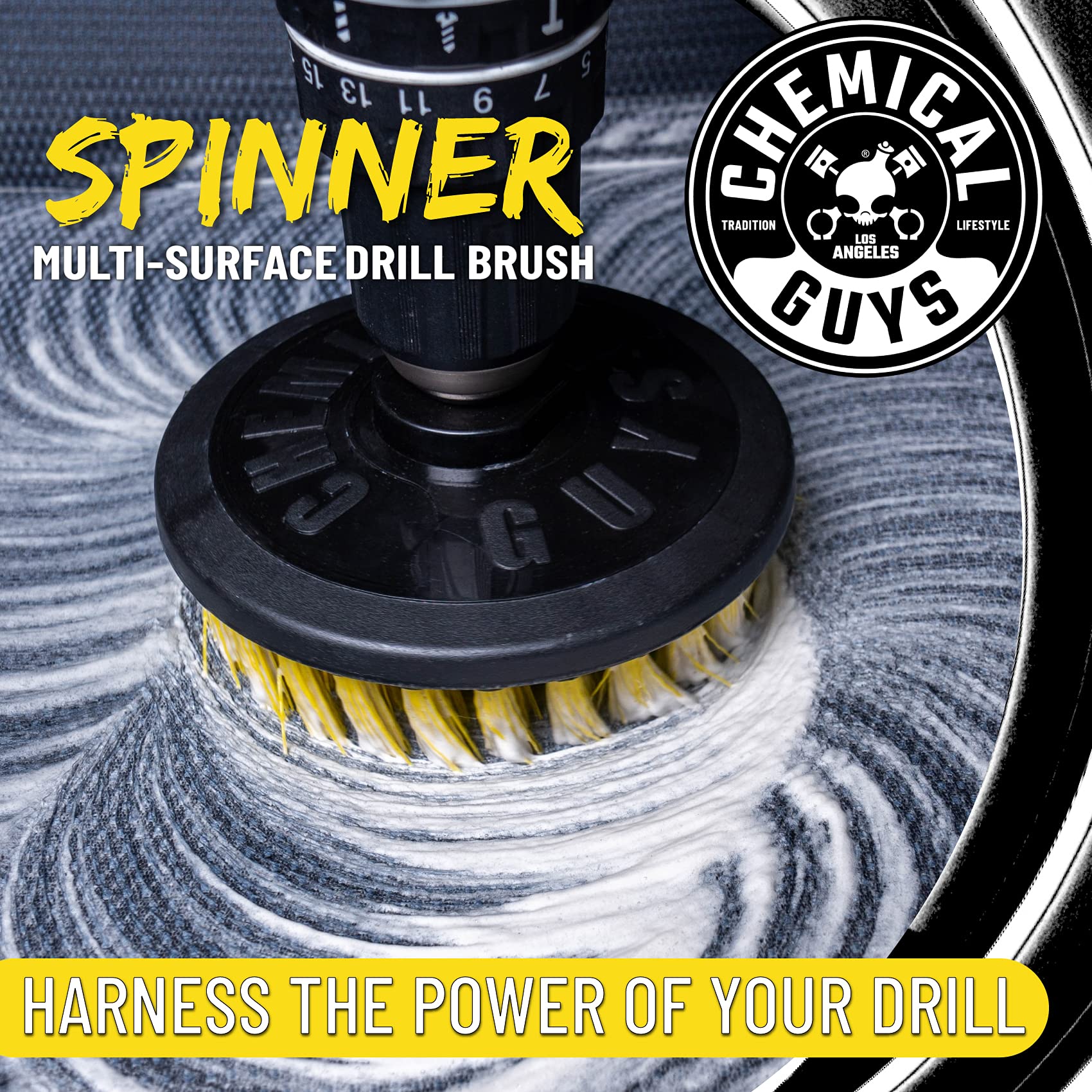 Chemical Guys ACC507 Medium Duty Spinner Multi-Surface Drill Brush Attachment - Power Scrubber for Stains on Floors, Upholstery & Carpets (Fits Any Standard Drill) - Perfect for Car Detailing, Home Deep Cleaning & Tile Grout Restoration