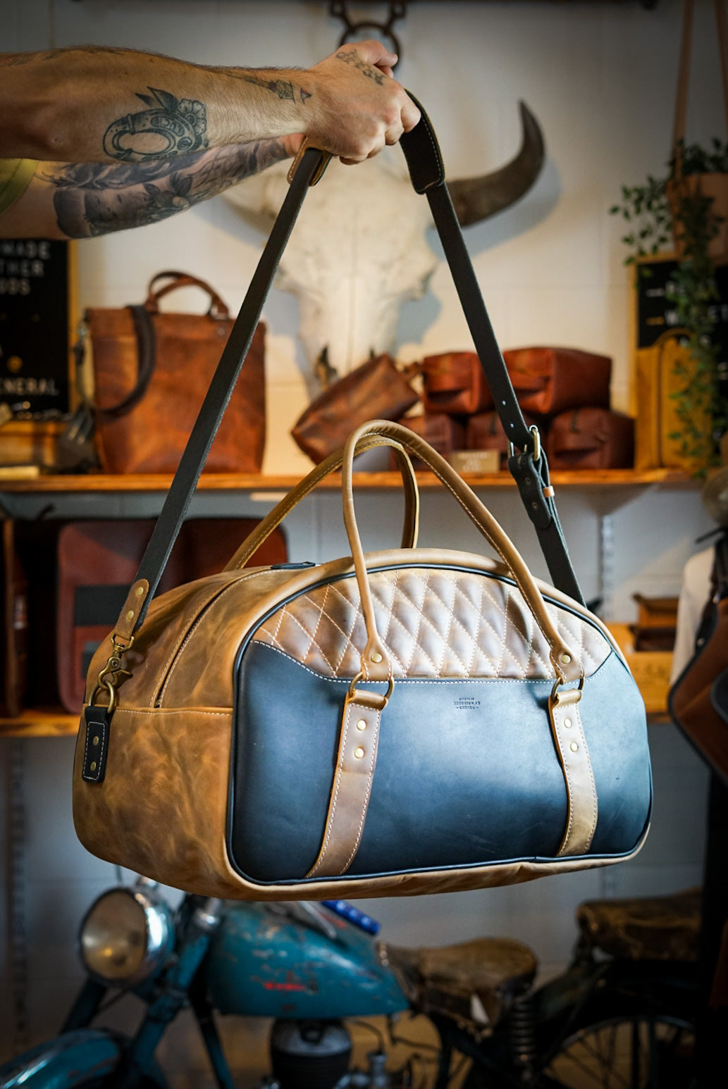 Premium Rancher Duffle Bag - Tobacco Brown with Flat Black Accents - Stylish Travel & Work Bag for Men & Women - Perfect for Business Trips, Gym & Weekend Getaways