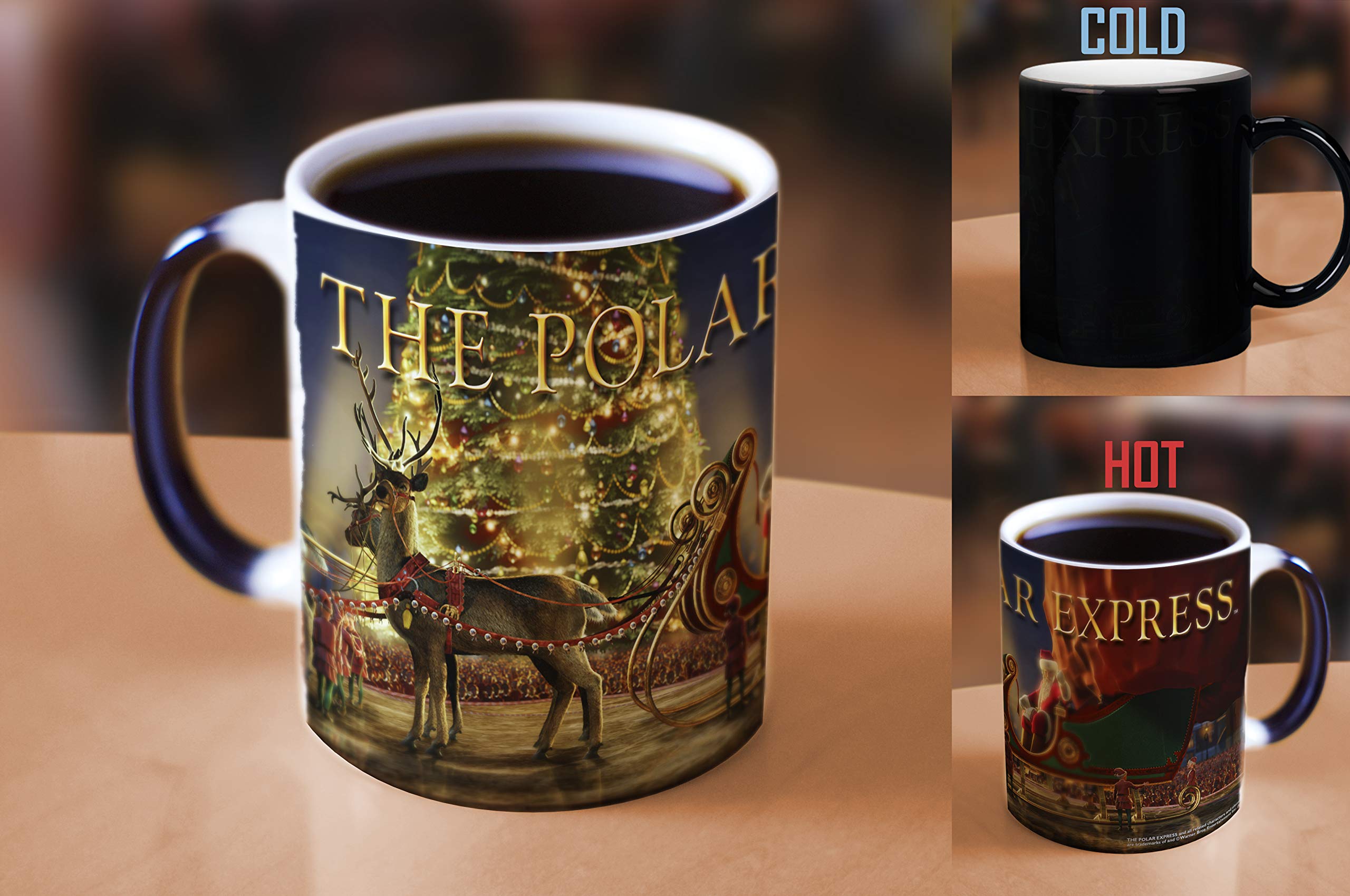 Polar Express Morphing Mug - Santa Sleigh Ride Ceramic Coffee Cup, Black | Perfect for Christmas Gifts & Holiday Decor