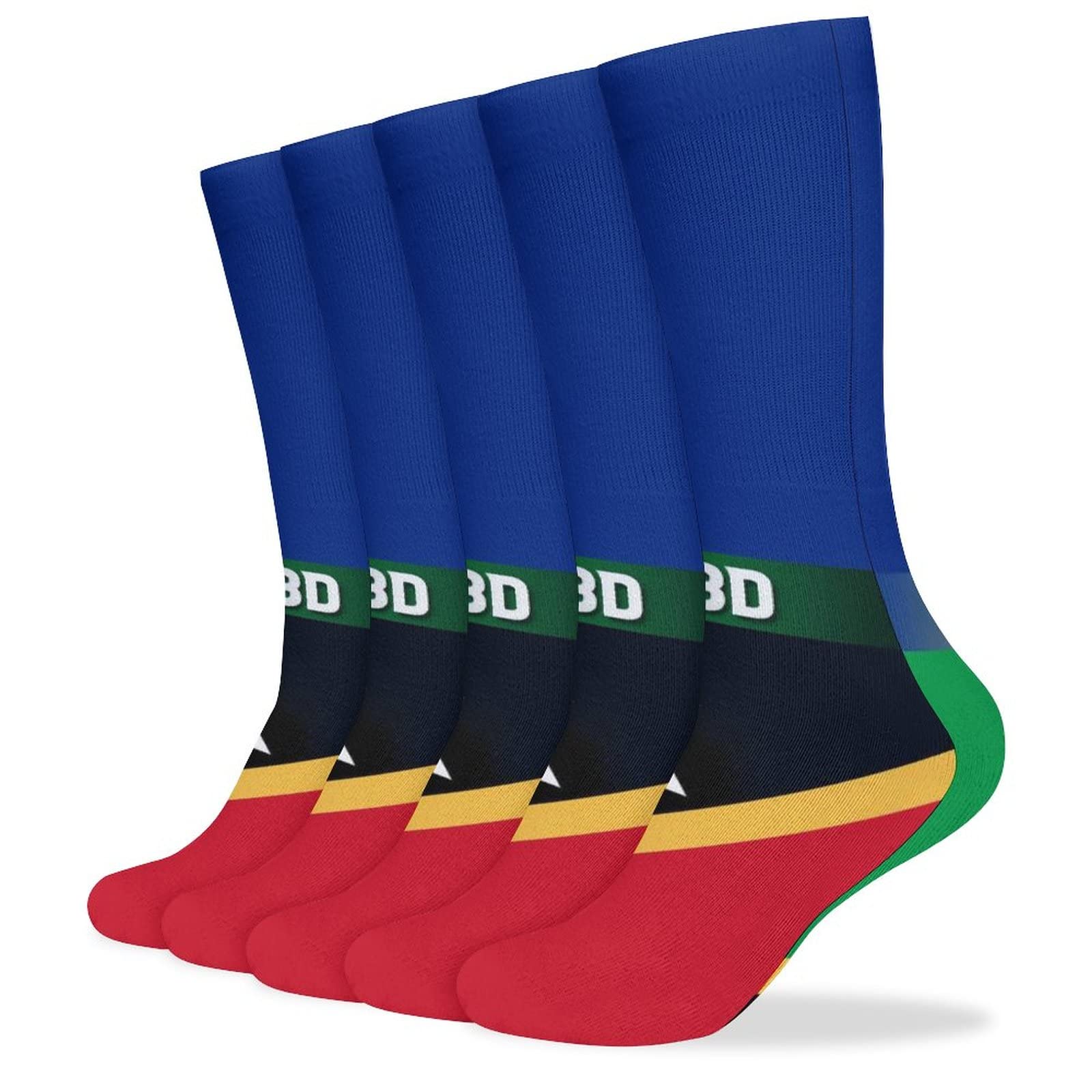 Barbados & St. Kitts Flag Design Moisture-Wicking Breathable Athletic Socks for Men & Women - 5 Pairs Pack - Perfect for Running, Gym Workouts & Casual Wear