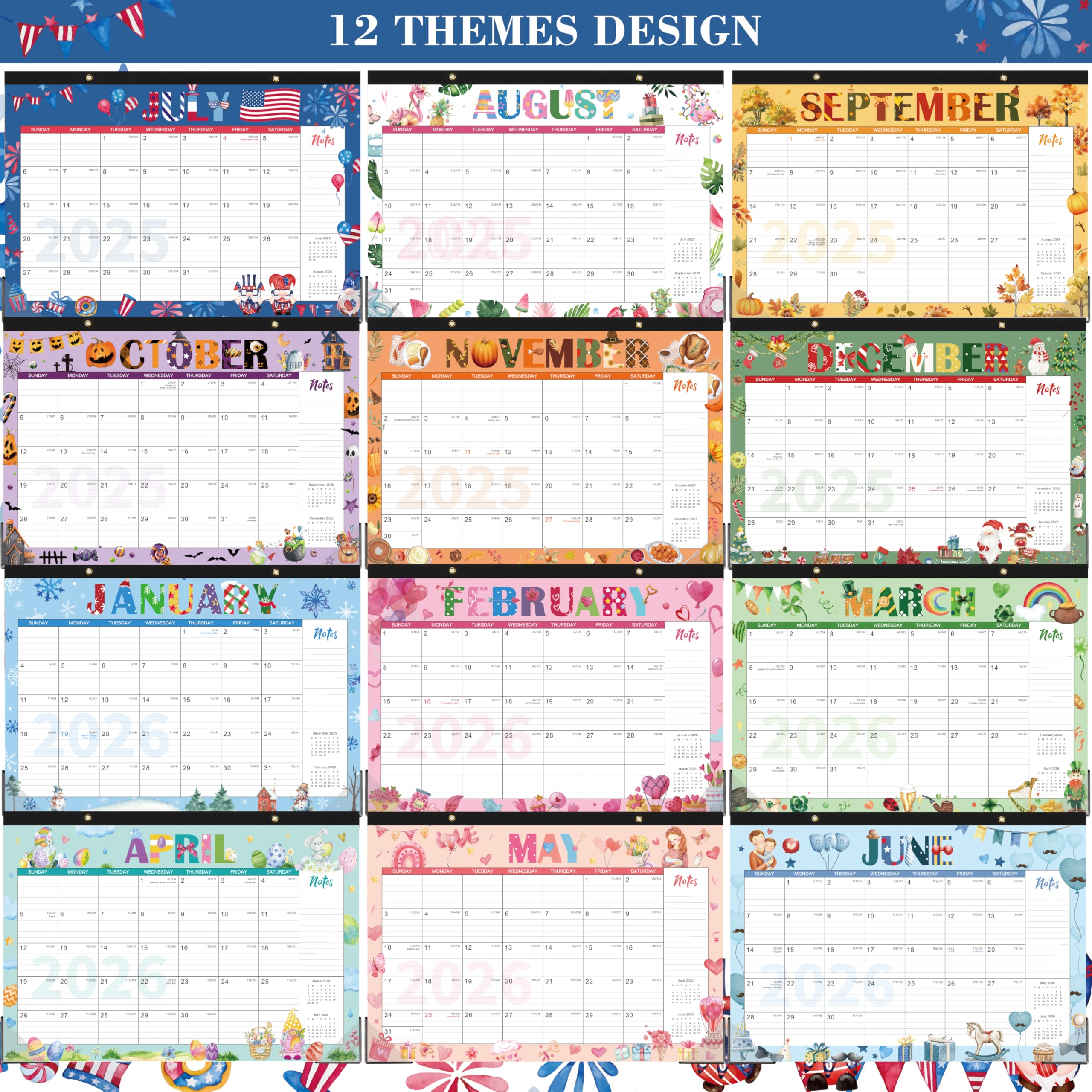 2025-2026 18-Month Wall & Desk Calendar (July 2025 - December 2026) with Protective Corners & Holiday Markings - 12