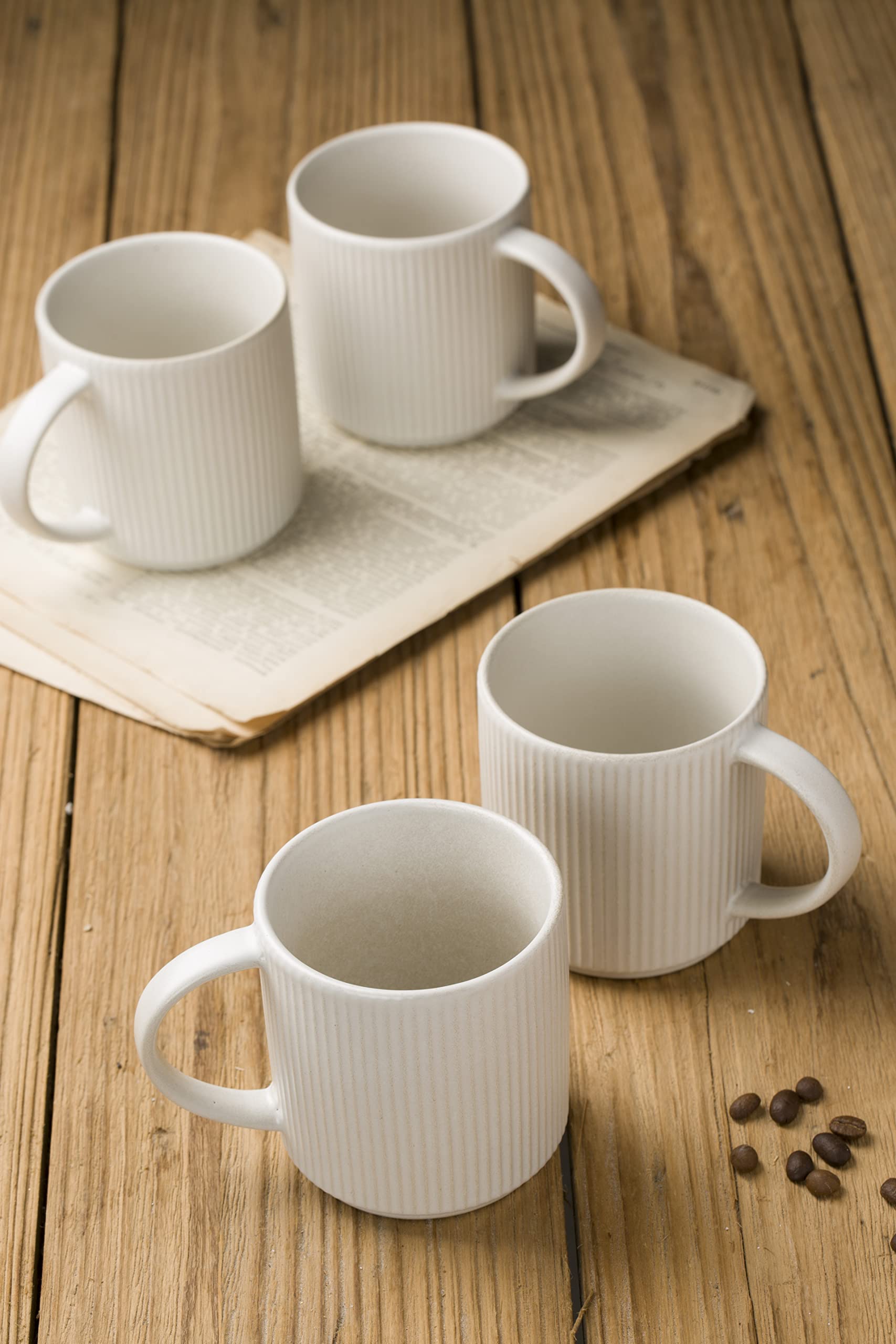 Famiware 12 oz Ceramic Coffee Mug Set of 4 - Matte White Stoneware Cups with Handle for Coffee, Tea, Hot Chocolate & Milk - Perfect for Home, Office, Restaurants & Catering
