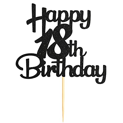 18th Cake Topper - Black Glitter