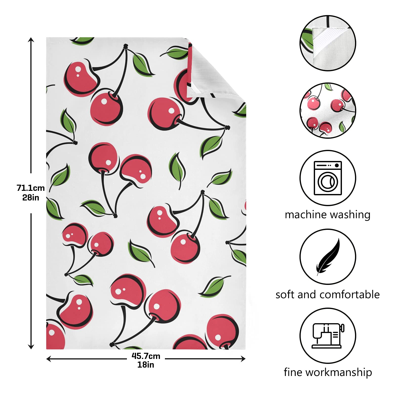 Naanle 4-Pack Cartoon Cherry Berries Kitchen Towels - Reusable, Absorbent & Fast-Drying Dish Cloths (28x18 in) for Home, Bar, Restaurant & Daily Cleaning - Perfect for Dishes, Hands & Countertops