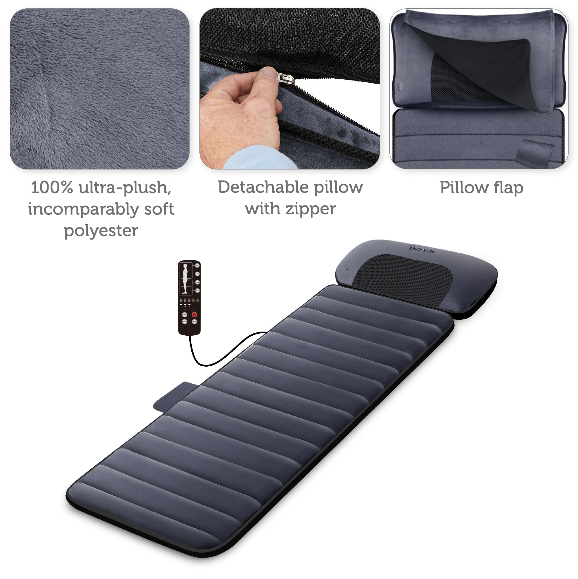 COMFIER Full Body Massage Mat with Adjustable Neck Pillow - 10 Vibration Motors & 4 Heating Pads for Back Pain Relief - Perfect Father's Day Gift for Men (Home/Office Use, Relaxation & Muscle Recovery)