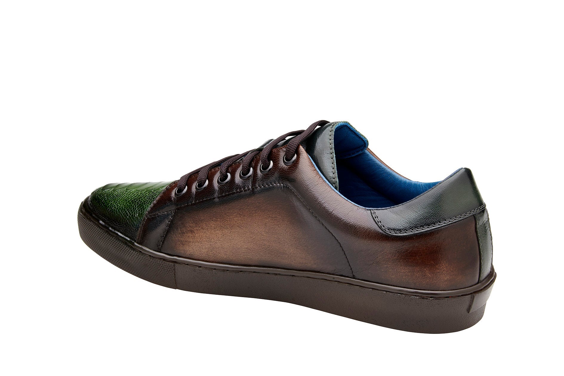 Belvedere Genuine Ostrich Leather & Italian Calfskin Sneakers - Chocolate Brown/Forest Green Y31 - Premium Comfort Shoes for Men | Perfect for Casual Wear, Office & Outdoor Activities