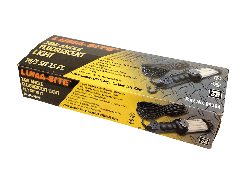 26W Luma Site Fluorescent Light - 16/3 SJT Cord, 25 Ft - Part No. 05364 (New in Box) - Perfect for Workshops, Garages & Industrial Lighting