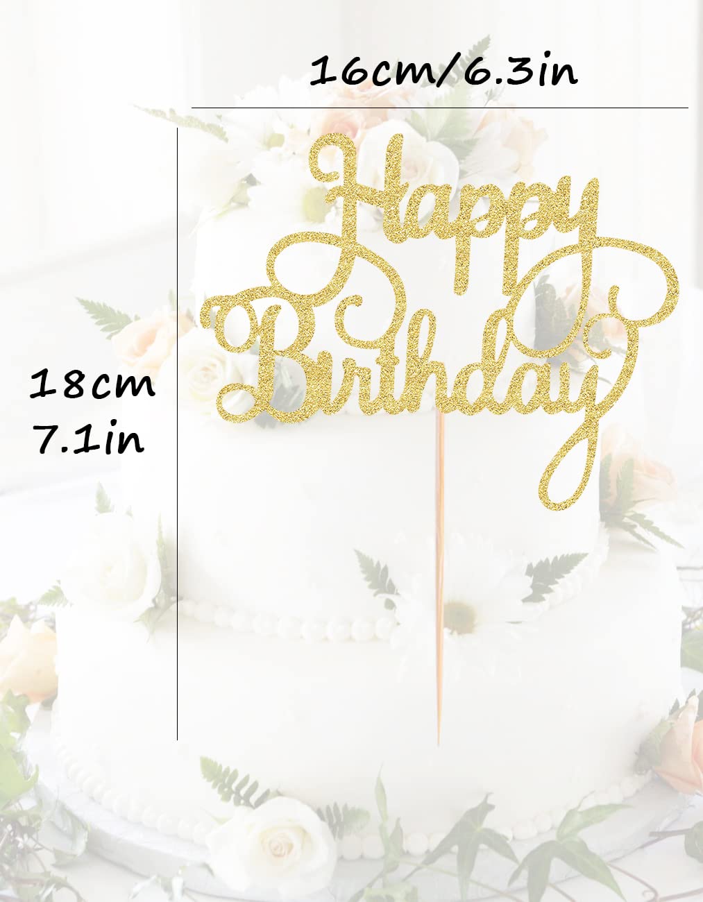 Gold Glitter Happy Birthday Cake Topper & Bunting Decor - Premium Birthday Party Cake Decoration Supplies for Photo Booth Props - Perfect for Birthday Cakes, Cupcakes, and Party Desserts