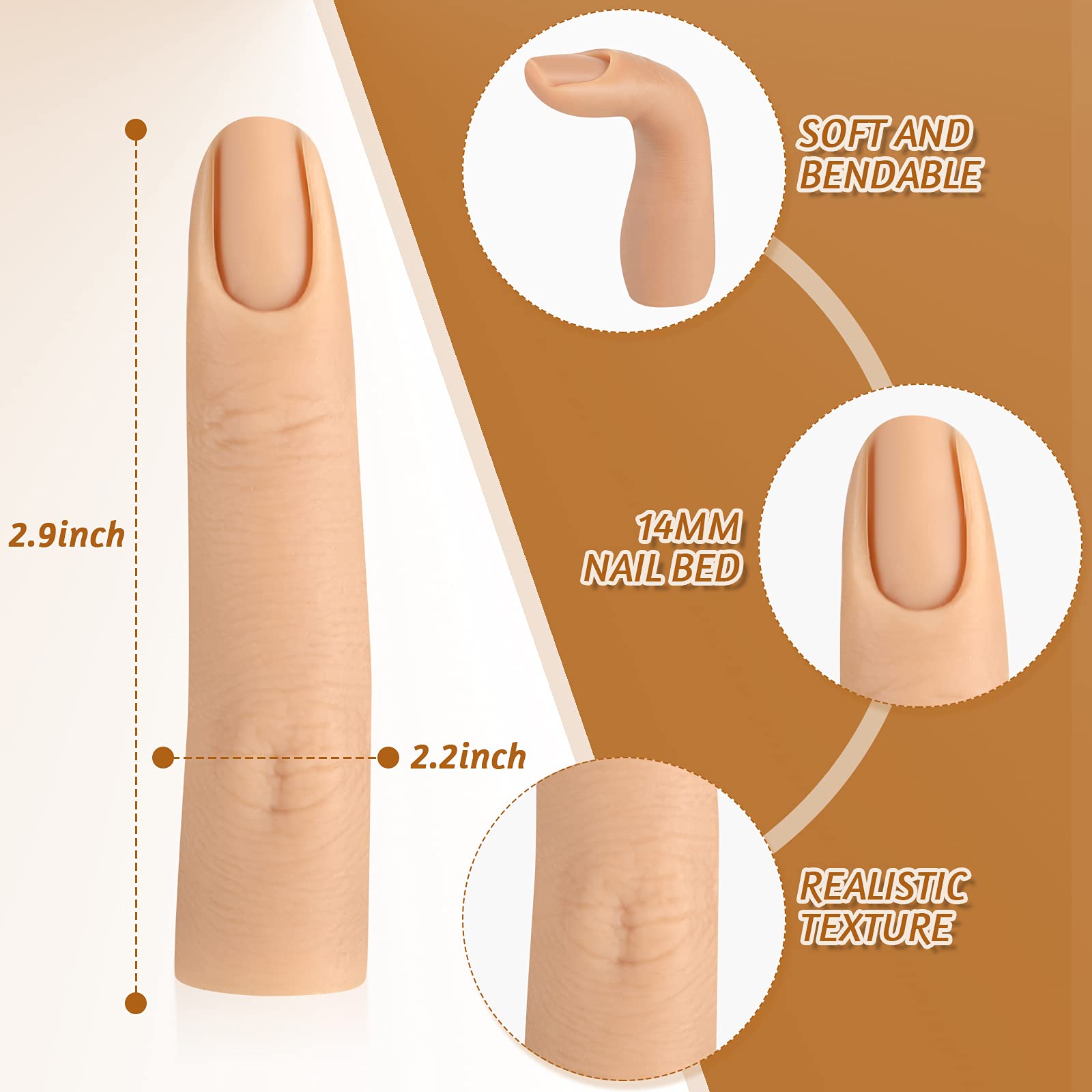 Maitys 2 Pack Silicone Practice Finger - Fake Nail Training Hand Model for Acrylic Nails, Gel Polish & Nail Art DIY - Flexible Nail Art Accessories (Light Color) - Perfect for Beginners, Salon Training & Home Practice