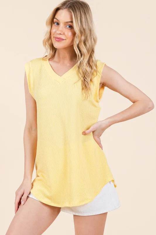BOMBOM Rib Knit V Neck Tank Top for Women - Soft Stretch Casual Summer Tops - Perfect for Layering, Beach Wear, and Everyday Outfits
