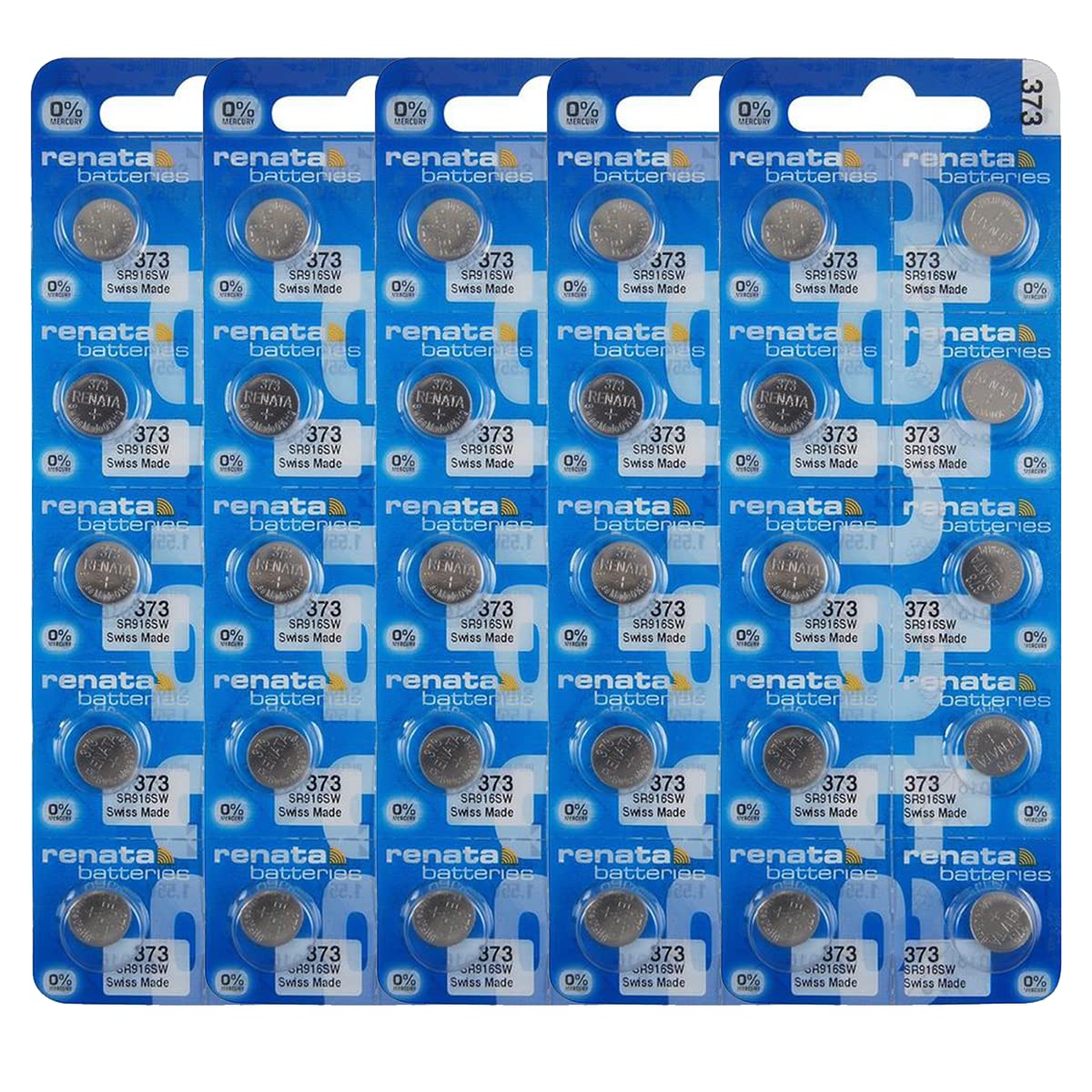 Renata 373 SR916SW Silver Oxide Watch Batteries - 1.55V Long-Lasting Power (50 Count) - Perfect for Watches, Calculators & Small Electronics