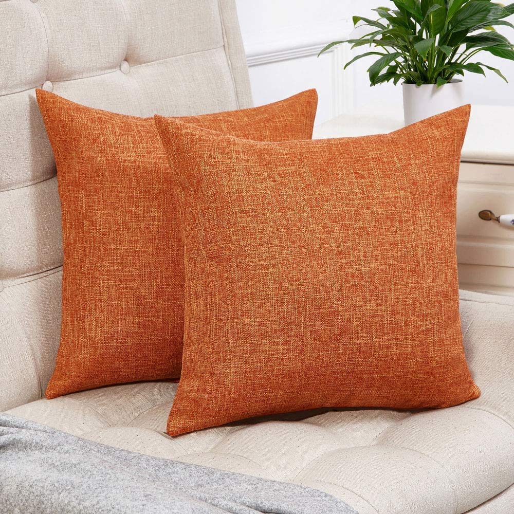 Anickal Large Fall Pillow Covers 24x24 Inch - Set of 2 Burnt Orange Rustic Linen Square Throw Pillow Cases for Sofa, Couch & Farmhouse Decor - Perfect for Autumn Home Decorations, Thanksgiving & Cozy Living Room Accents