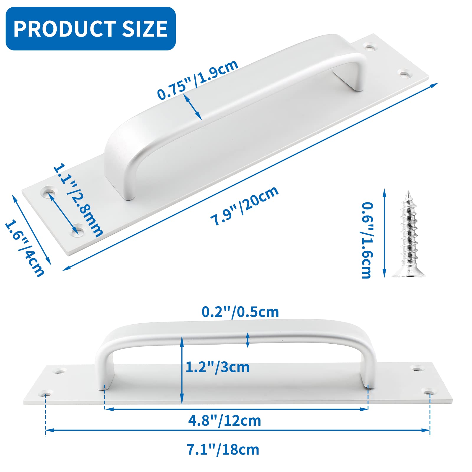 2 Pack 7.9 Inch Sliding Barn Door Handles - Heavy Duty Aluminum Alloy Cabinet Pull Handles for Sliding Doors, Gates, Closets, Drawers & Garage Sheds - Silver Finish - Perfect for Farmhouse, Rustic & Industrial Style Home Decor