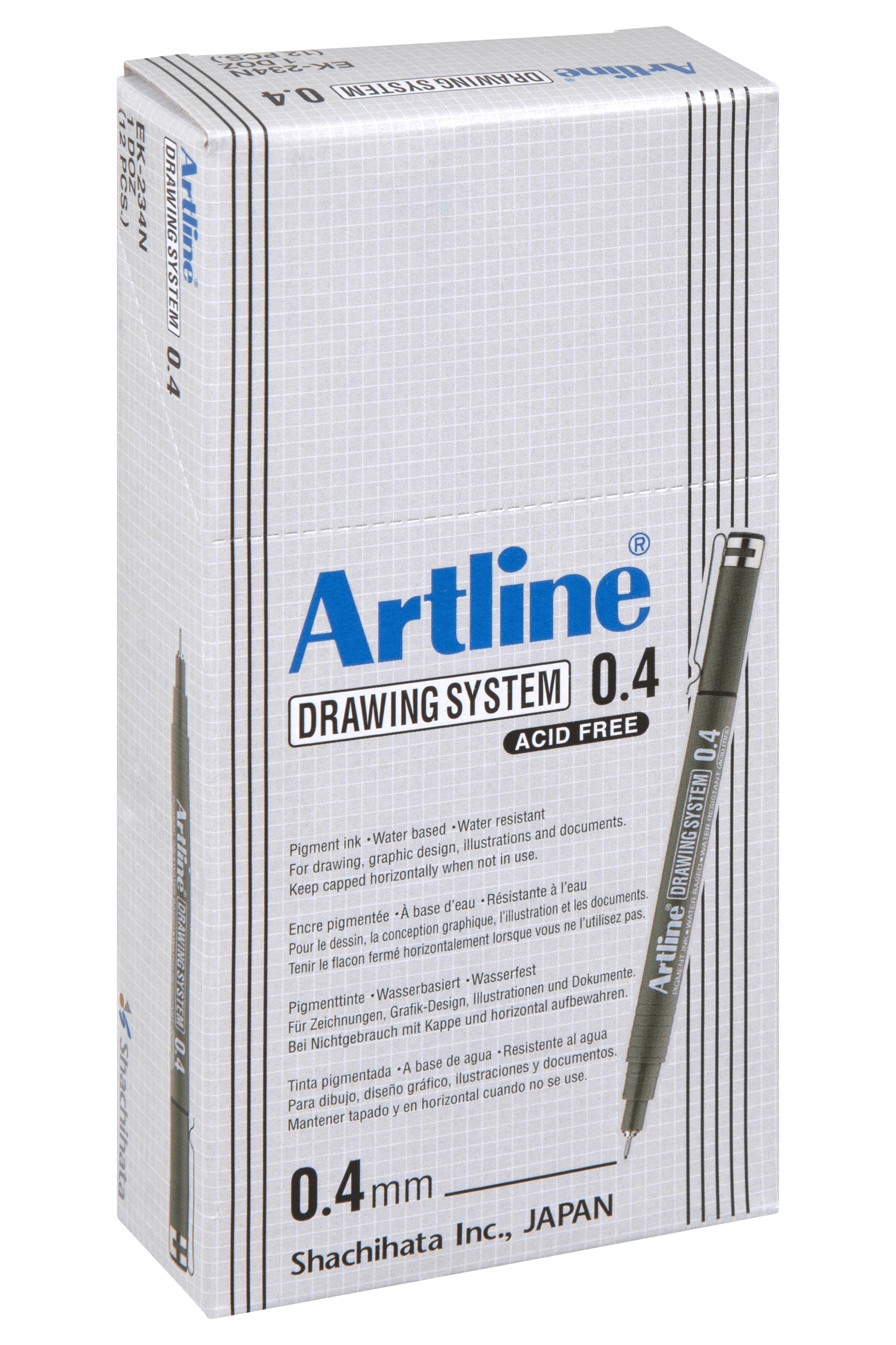 Artline 234 Drawing System Pen 0.4mm Fine Tip Black Ink - 12 Pack for Sketching, Technical Drawing & Calligraphy - Perfect for Artists, Architects & Designers