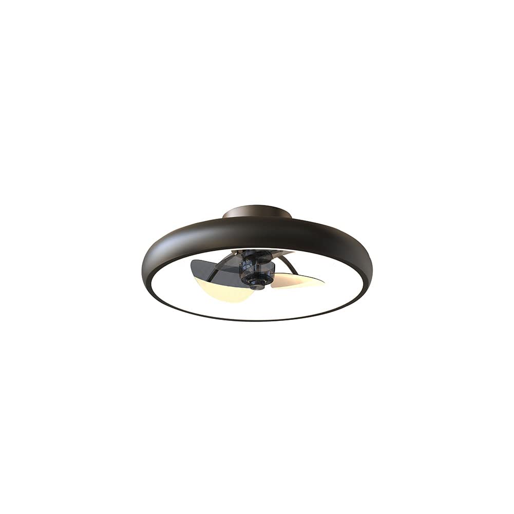 Dimmable LED Ceiling Fan with Lights - 5 Invisible Reversible Blades, Remote Control & Timer - Semi Flush Mount Low Profile (18.9 Inches, Black) - Perfect for Bedroom, Living Room & Office